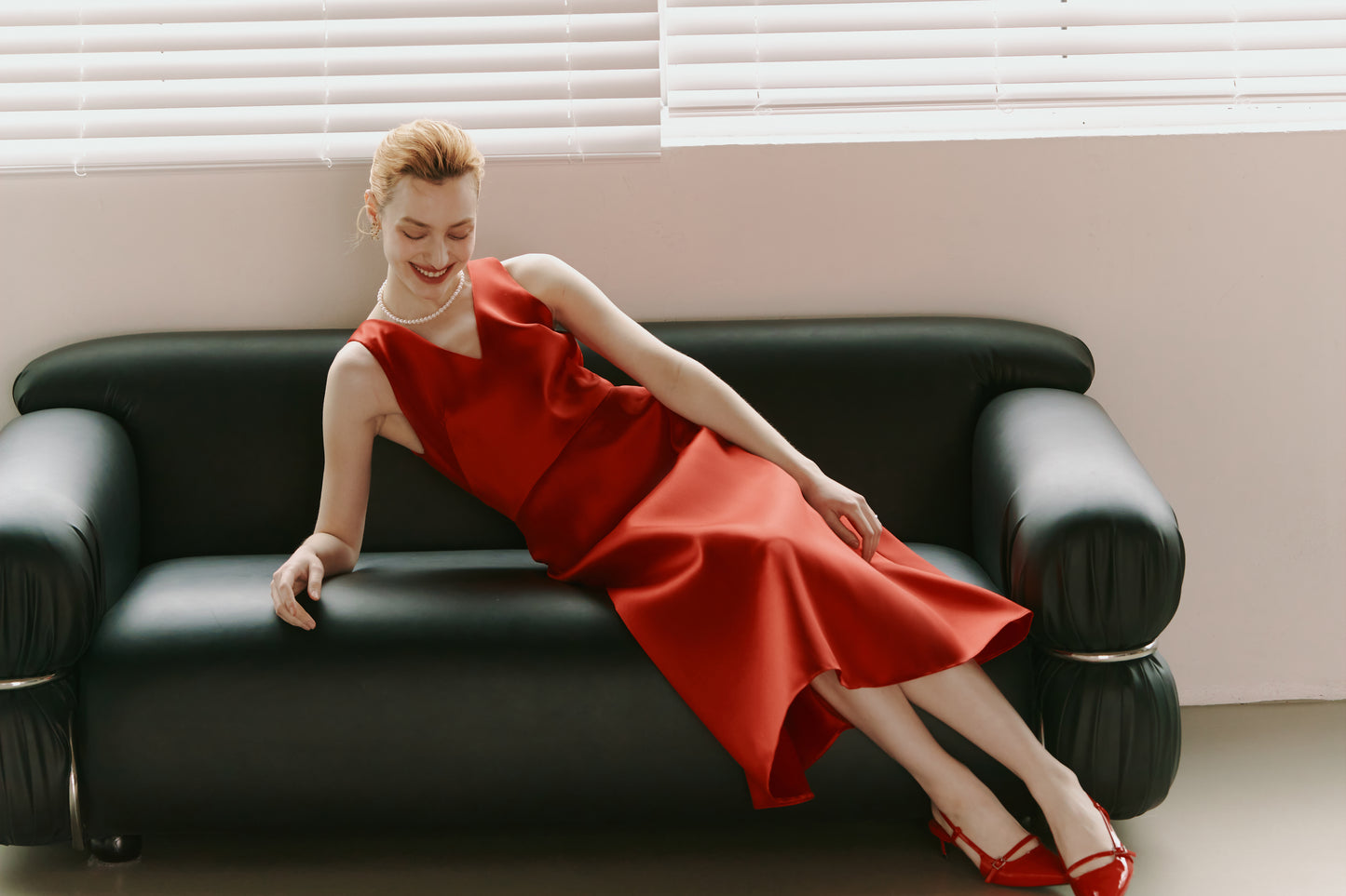 Red Mikado Satin Party Dress