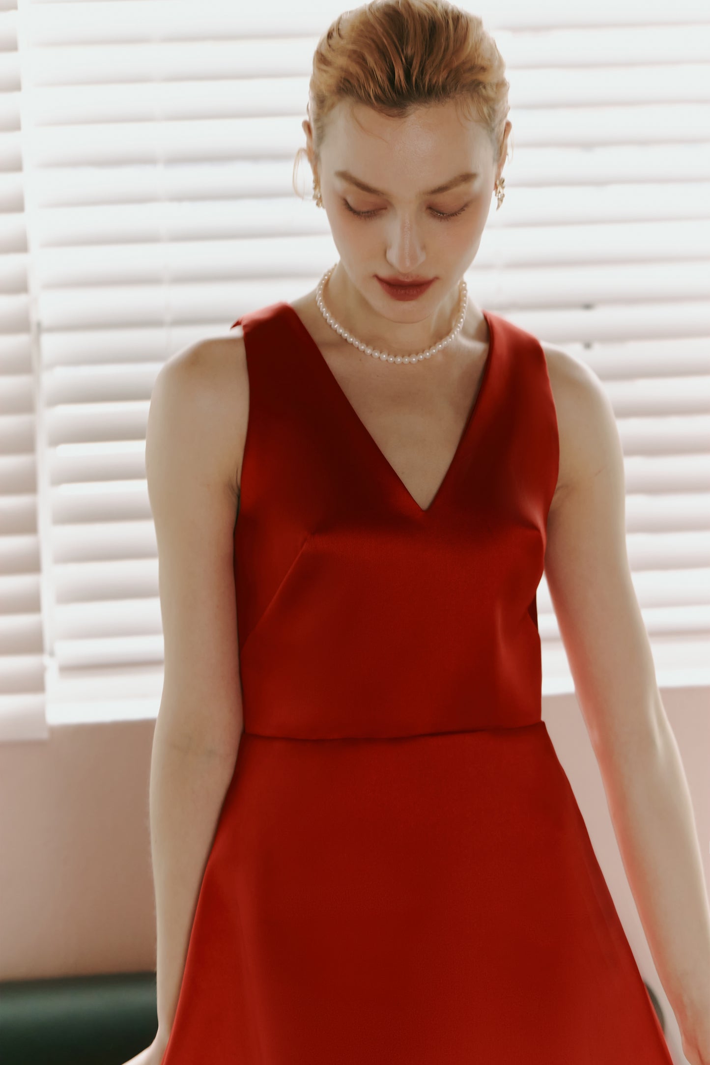 Red Mikado Satin Party Dress