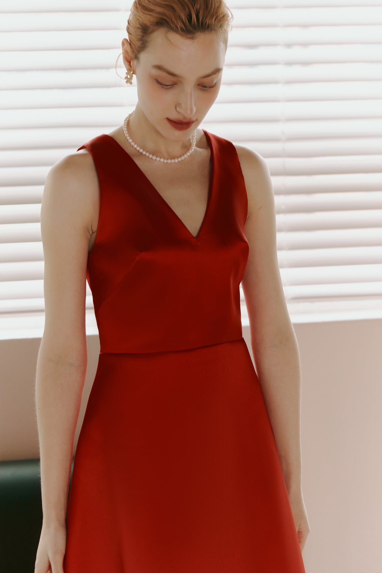 Red Mikado Satin Party Dress