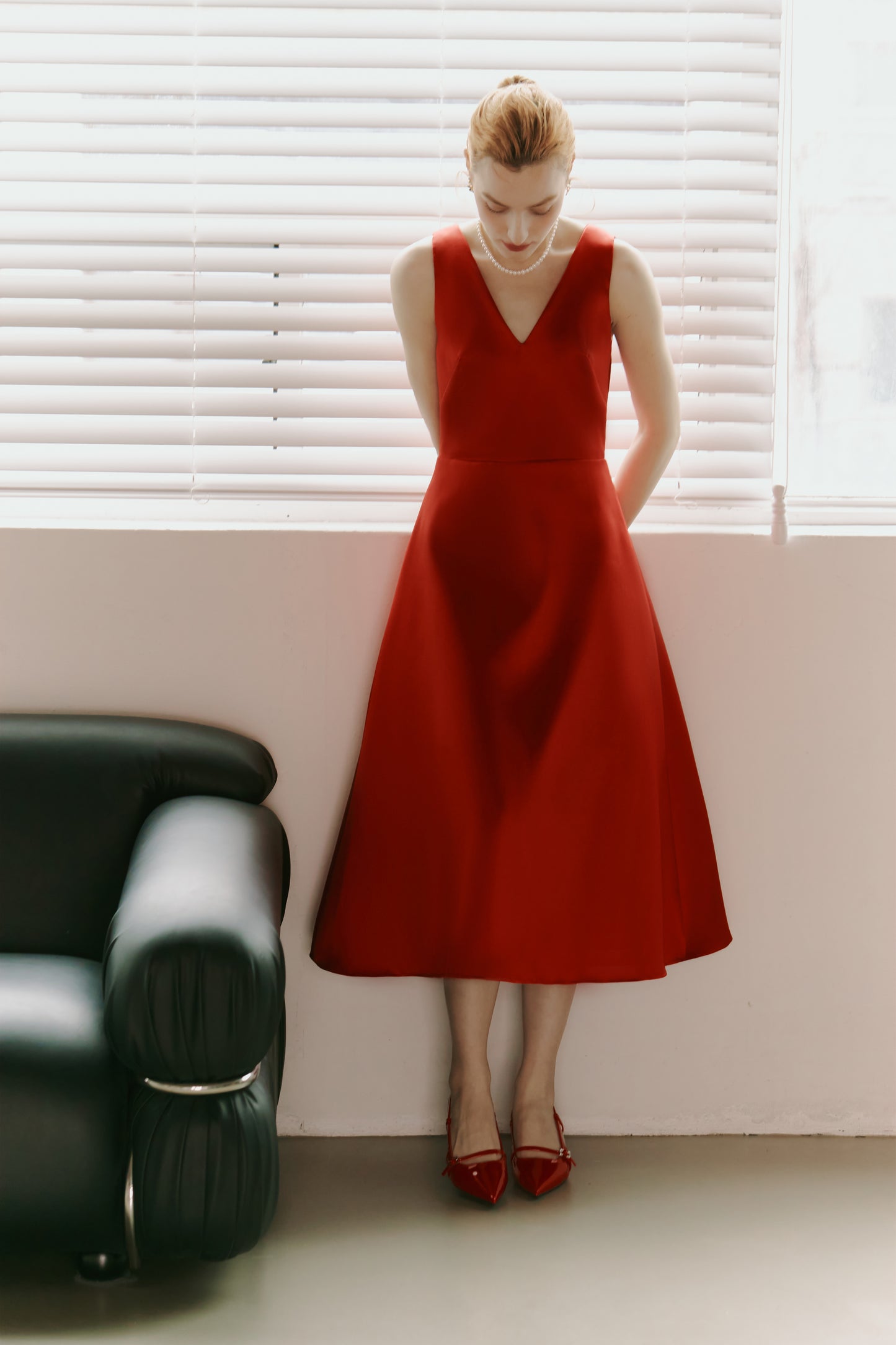 Red Mikado Satin Party Dress