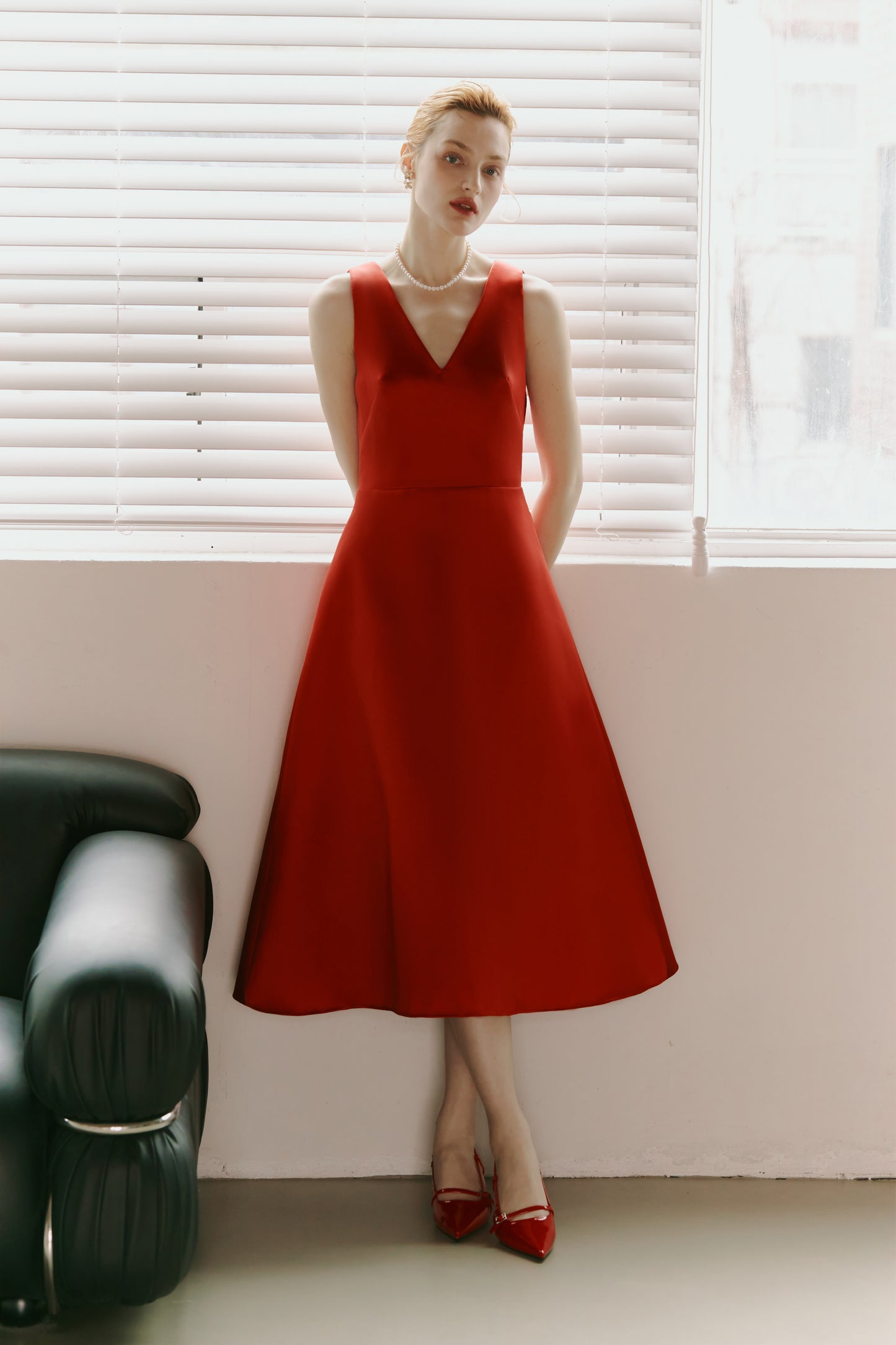 Red Mikado Satin Party Dress