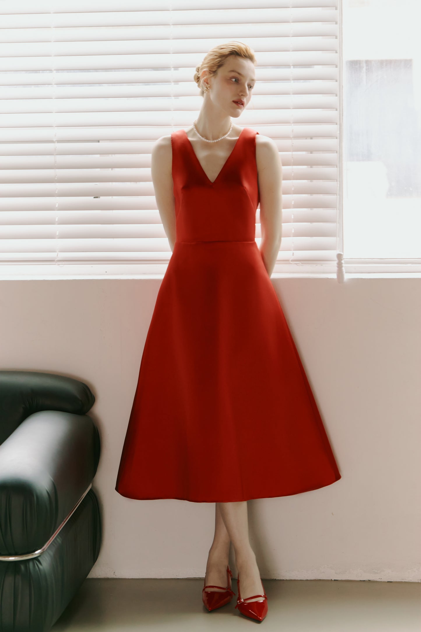 Red Mikado Satin Party Dress