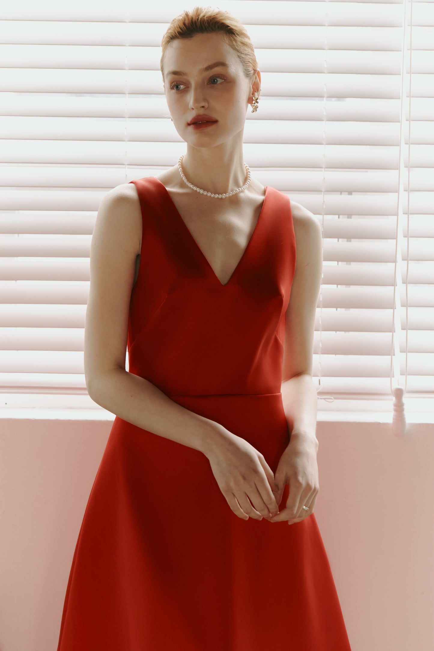 Red Mikado Satin Party Dress