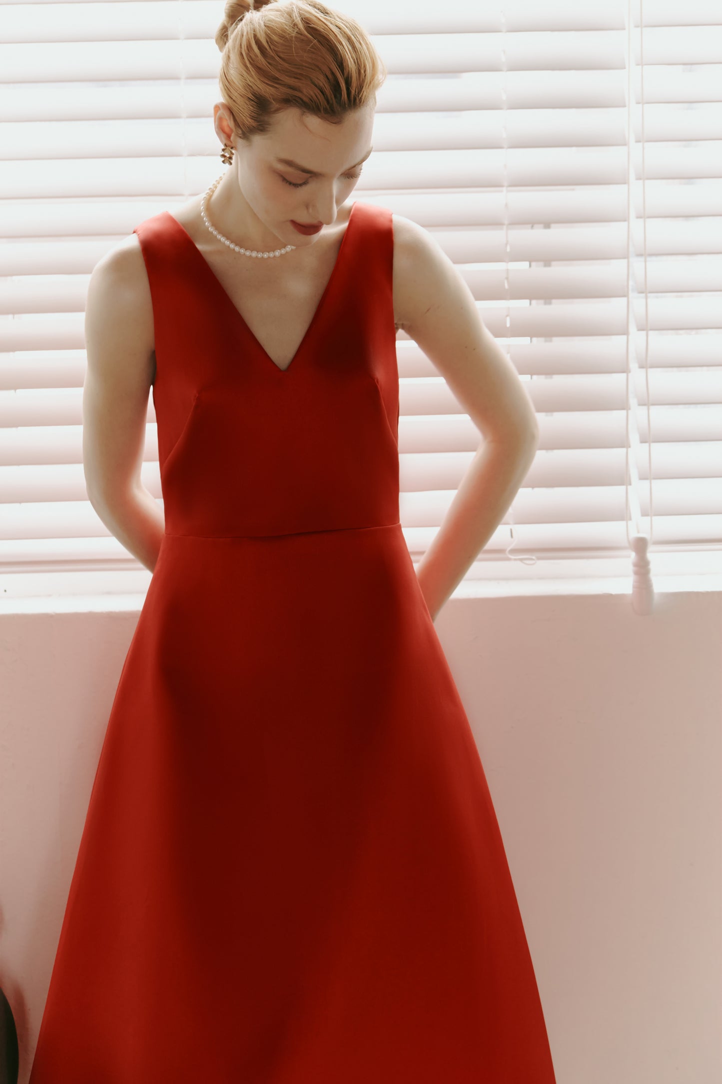 Red Mikado Satin Party Dress