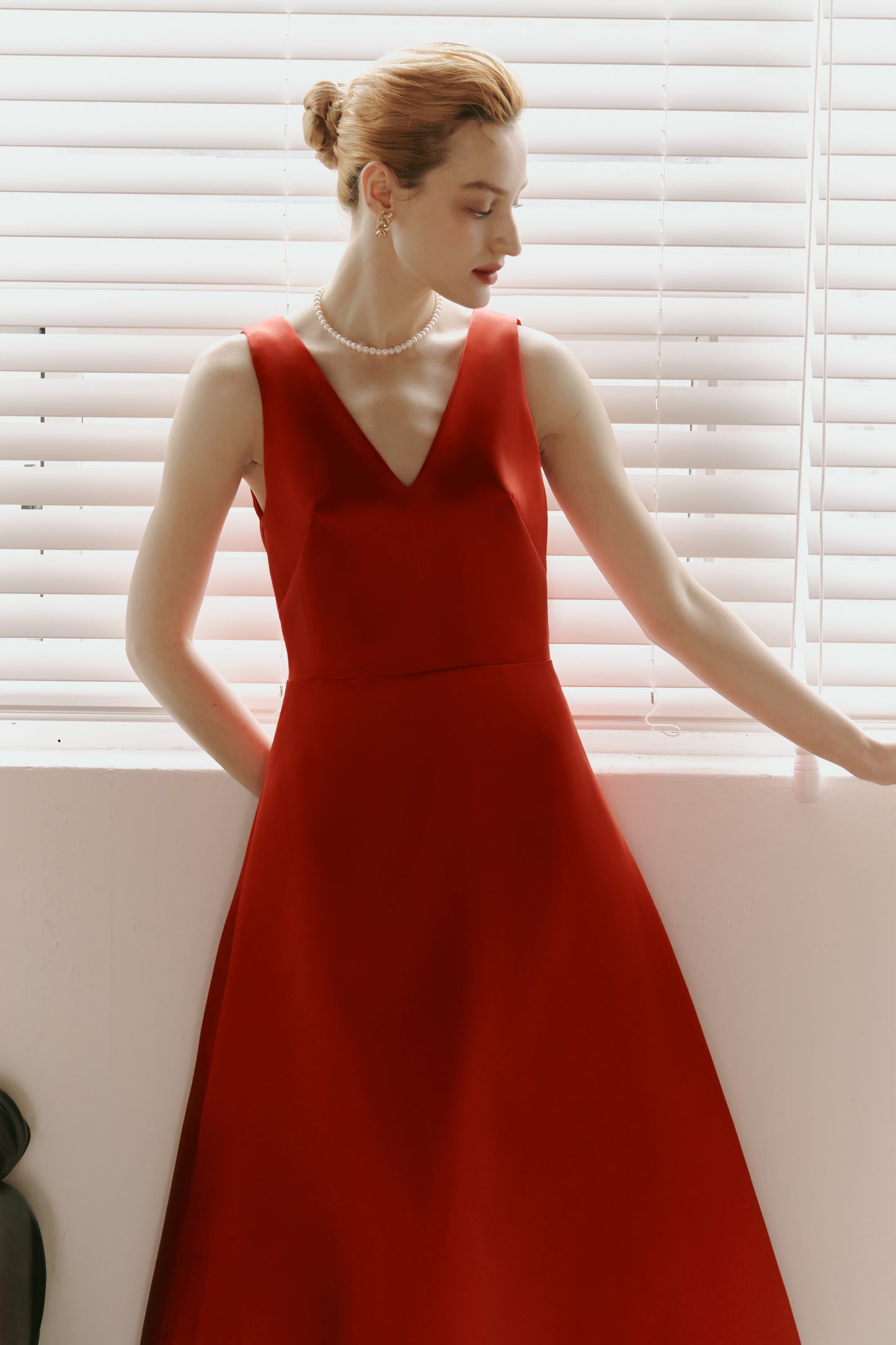 Red Mikado Satin Party Dress