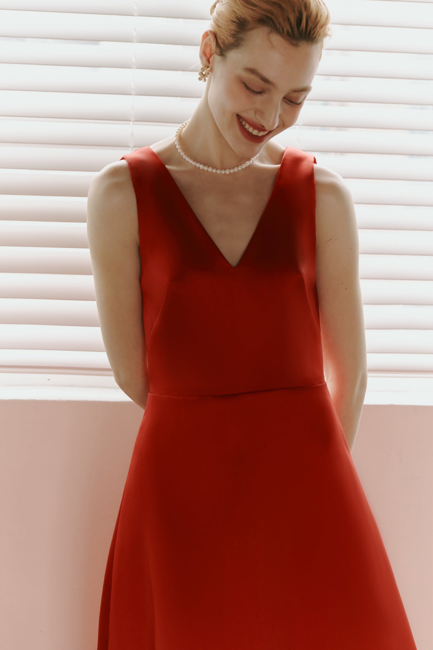 Red Mikado Satin Party Dress