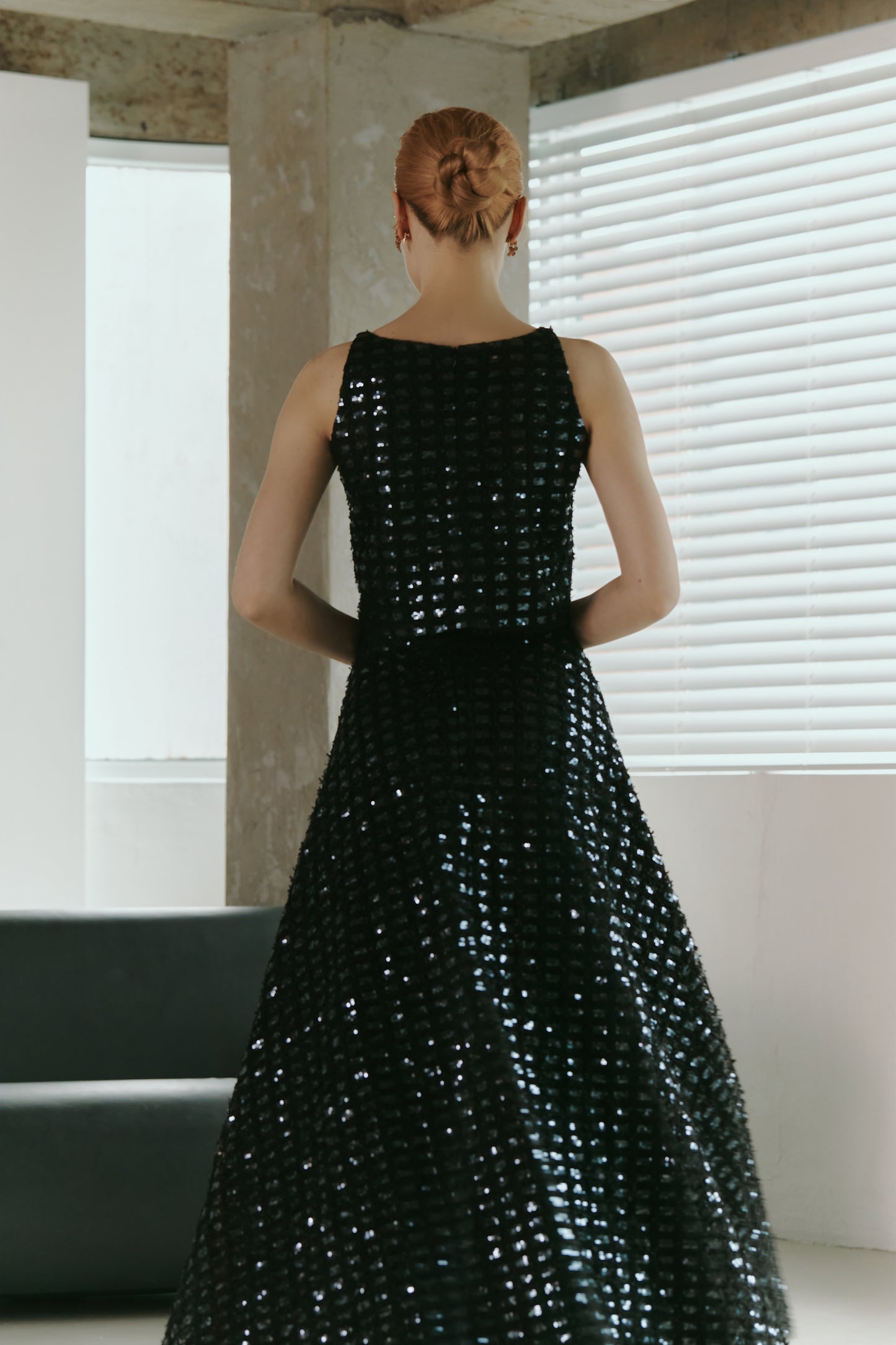 Dark Blue Lace Sequined  Top with Skirt
