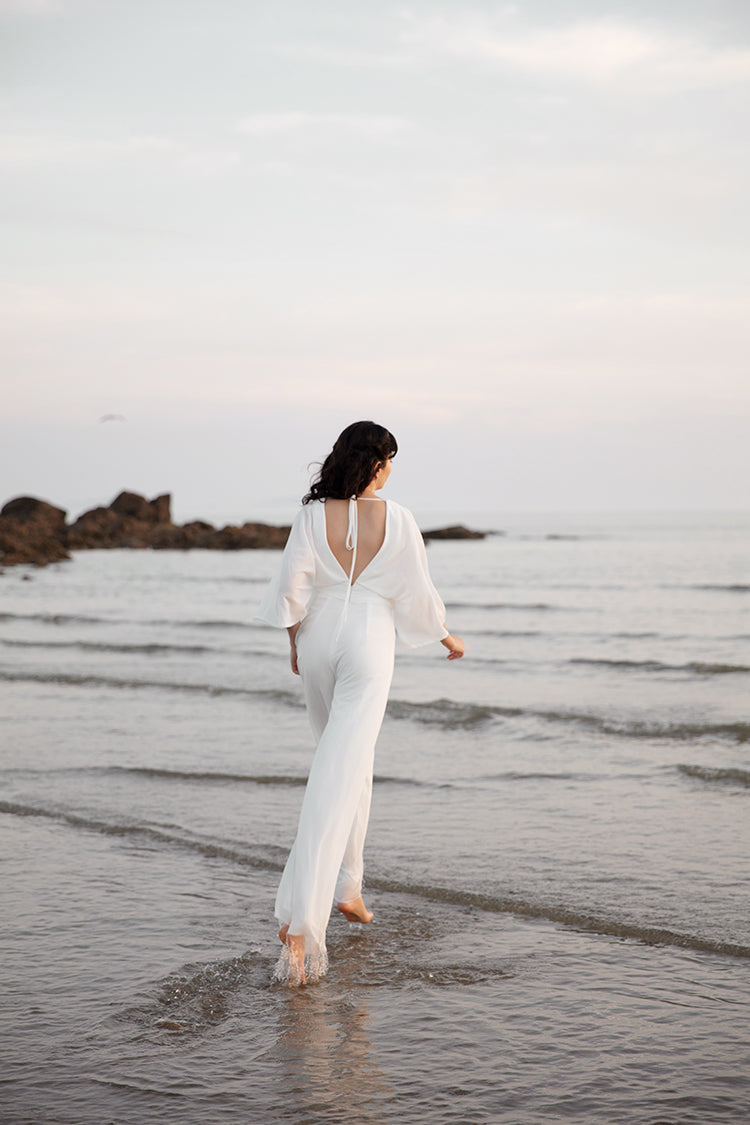 White V-neckline Jumpsuit
