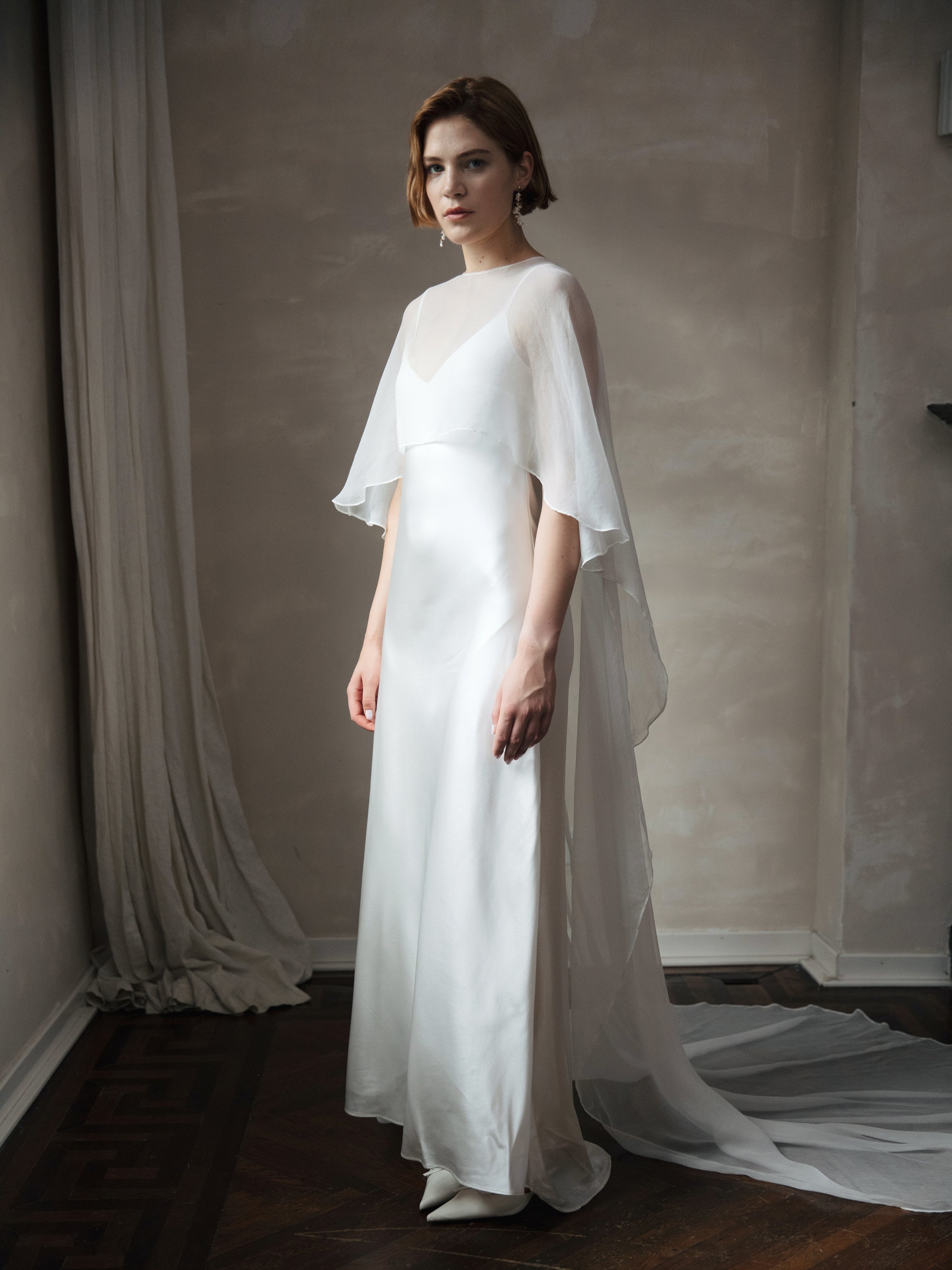 Pure Silk Bridal Cape Veil - Crinkle Silk Bridal Scarf
