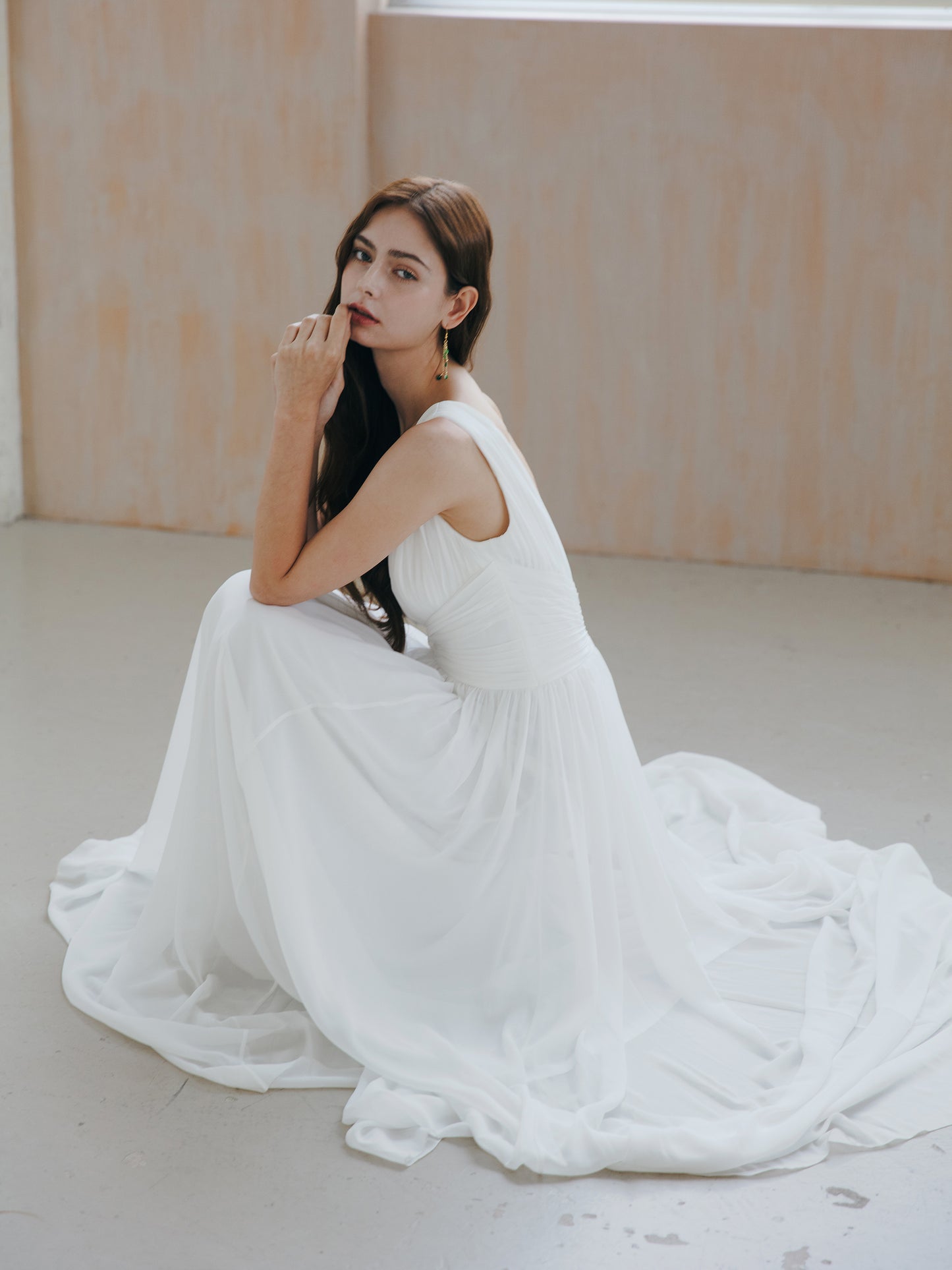 Deep V Neck White Bridal Gown