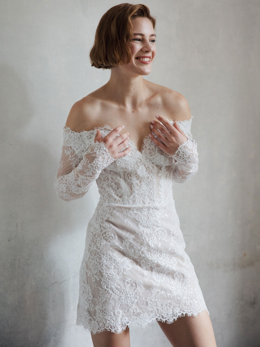 Short Lace Wedding Dress - Off Shoulder Party Dress
