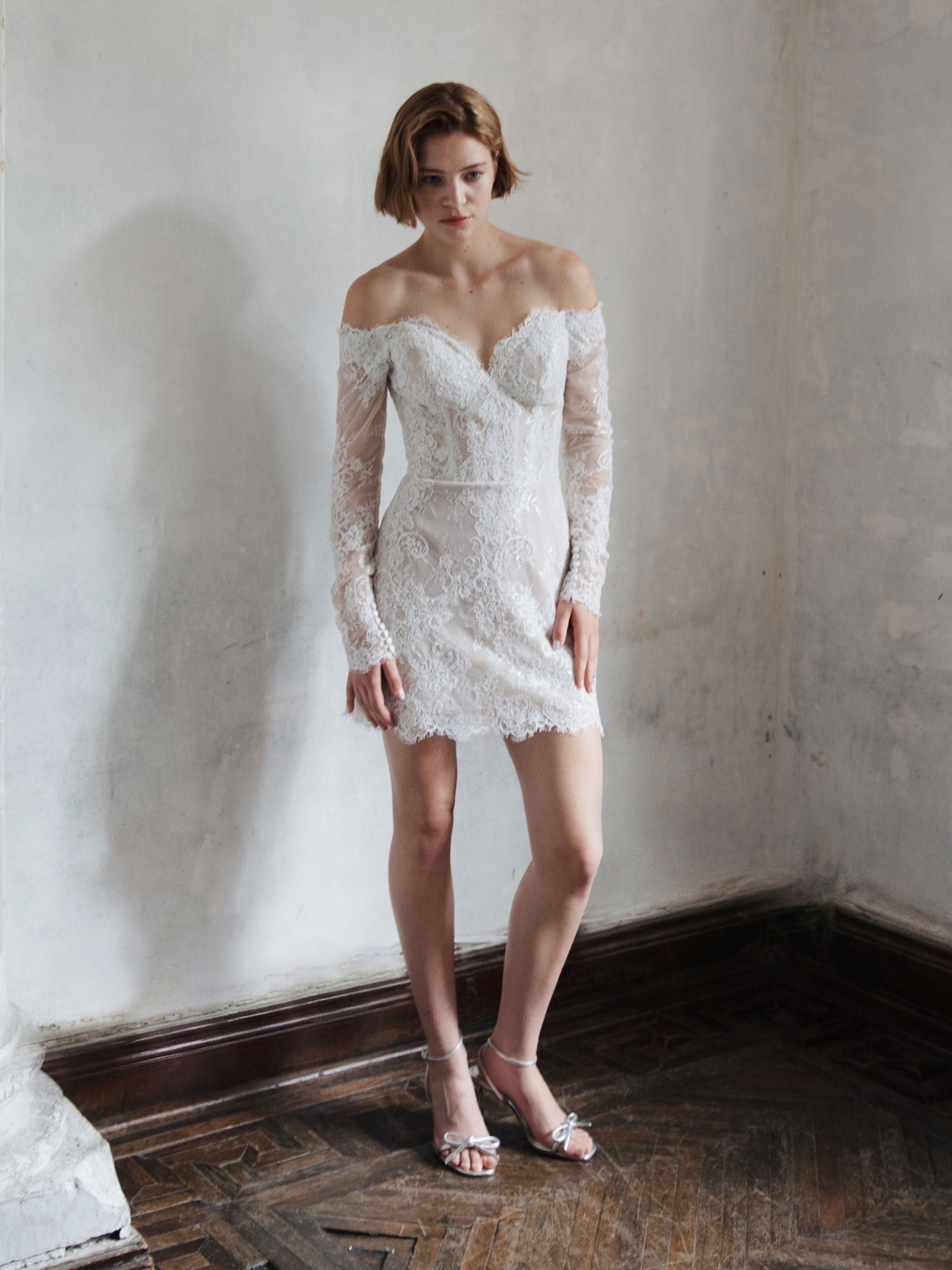 Short Lace Wedding Dress - Off Shoulder Party Dress