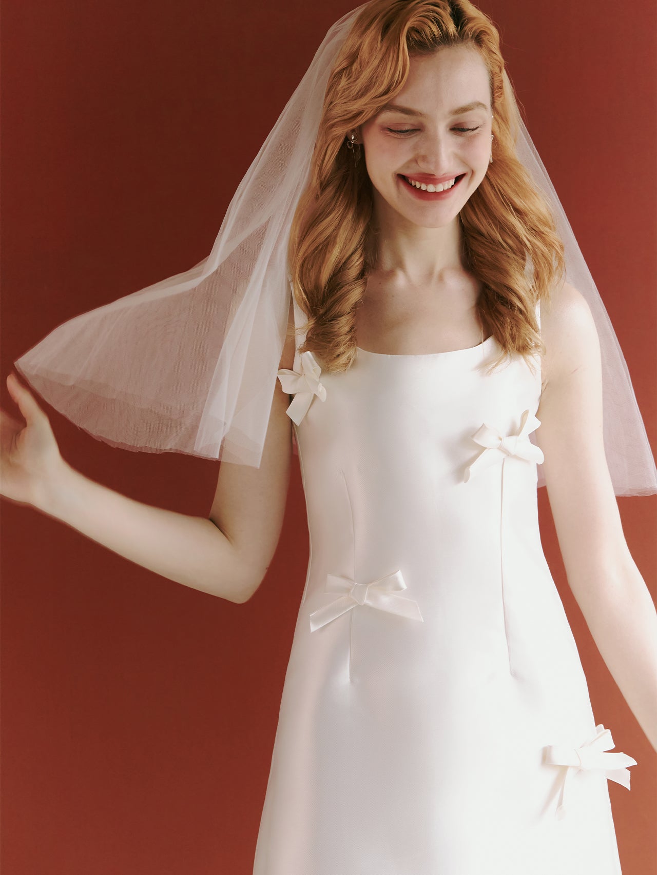Satin Short Wedding Dress With Bow