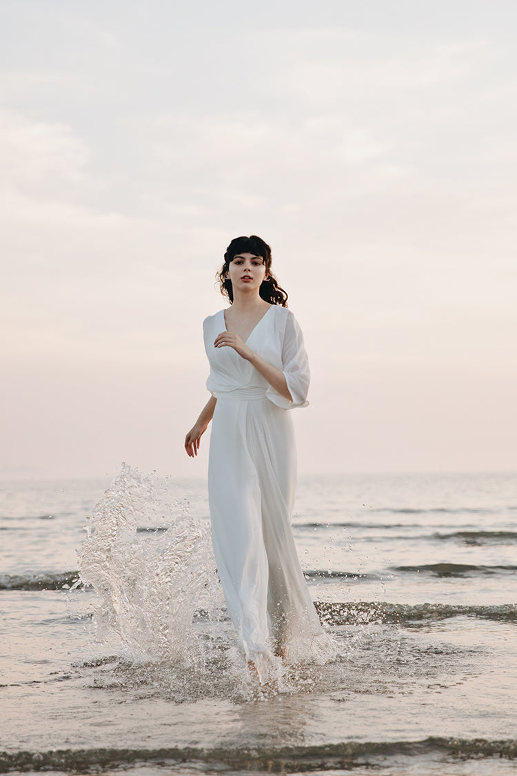 White V-neckline Jumpsuit
