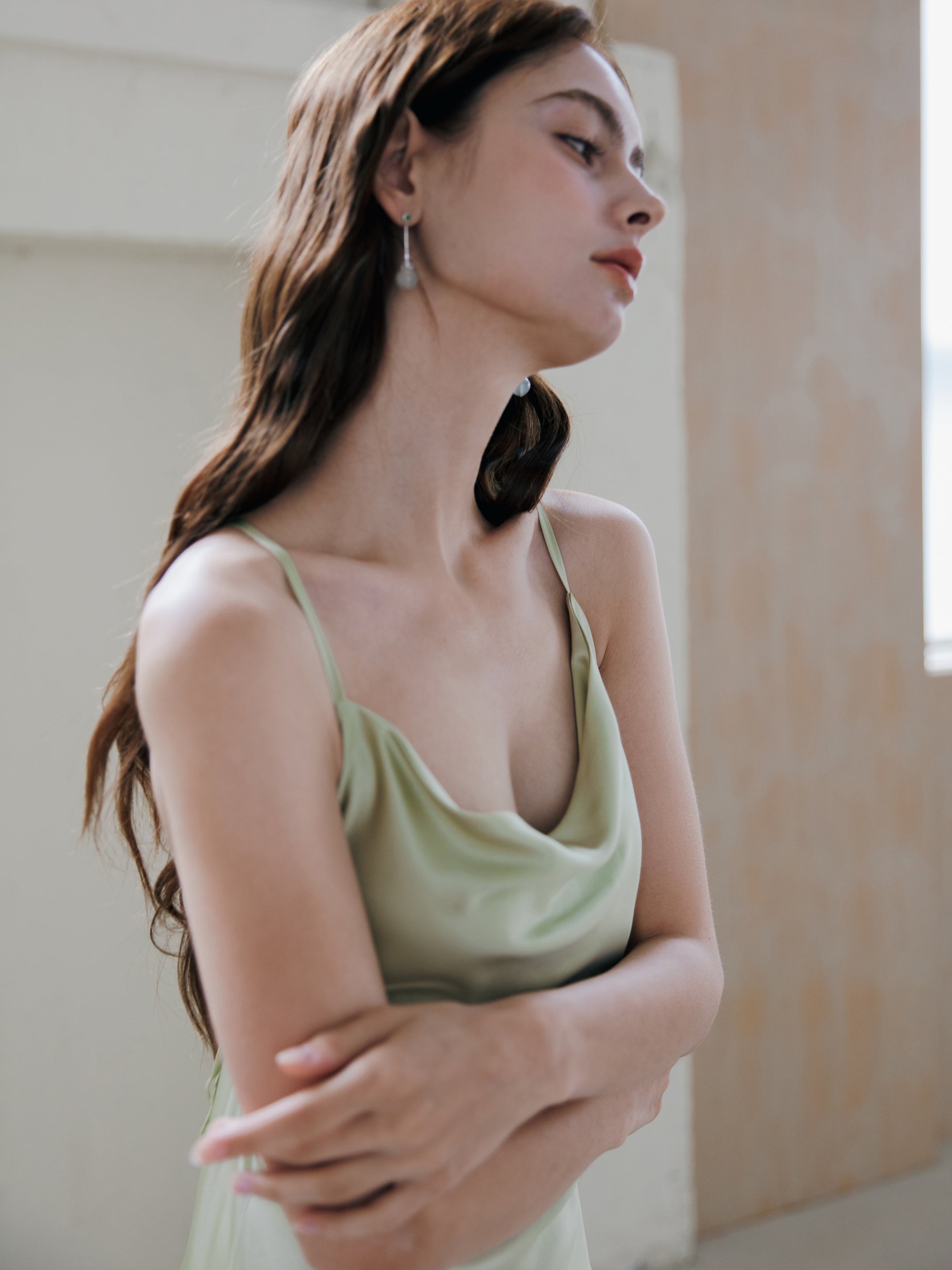 The Sage Green Silk Bias-Cut Gown