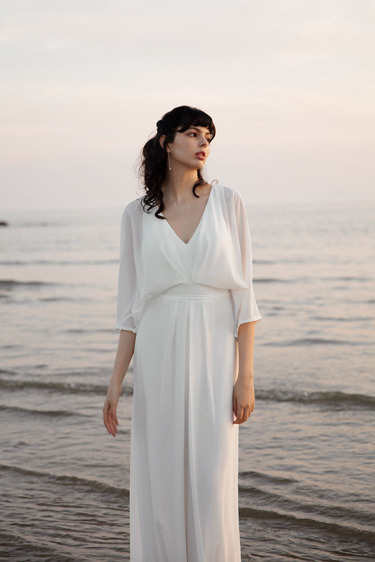 White V-neckline Jumpsuit
