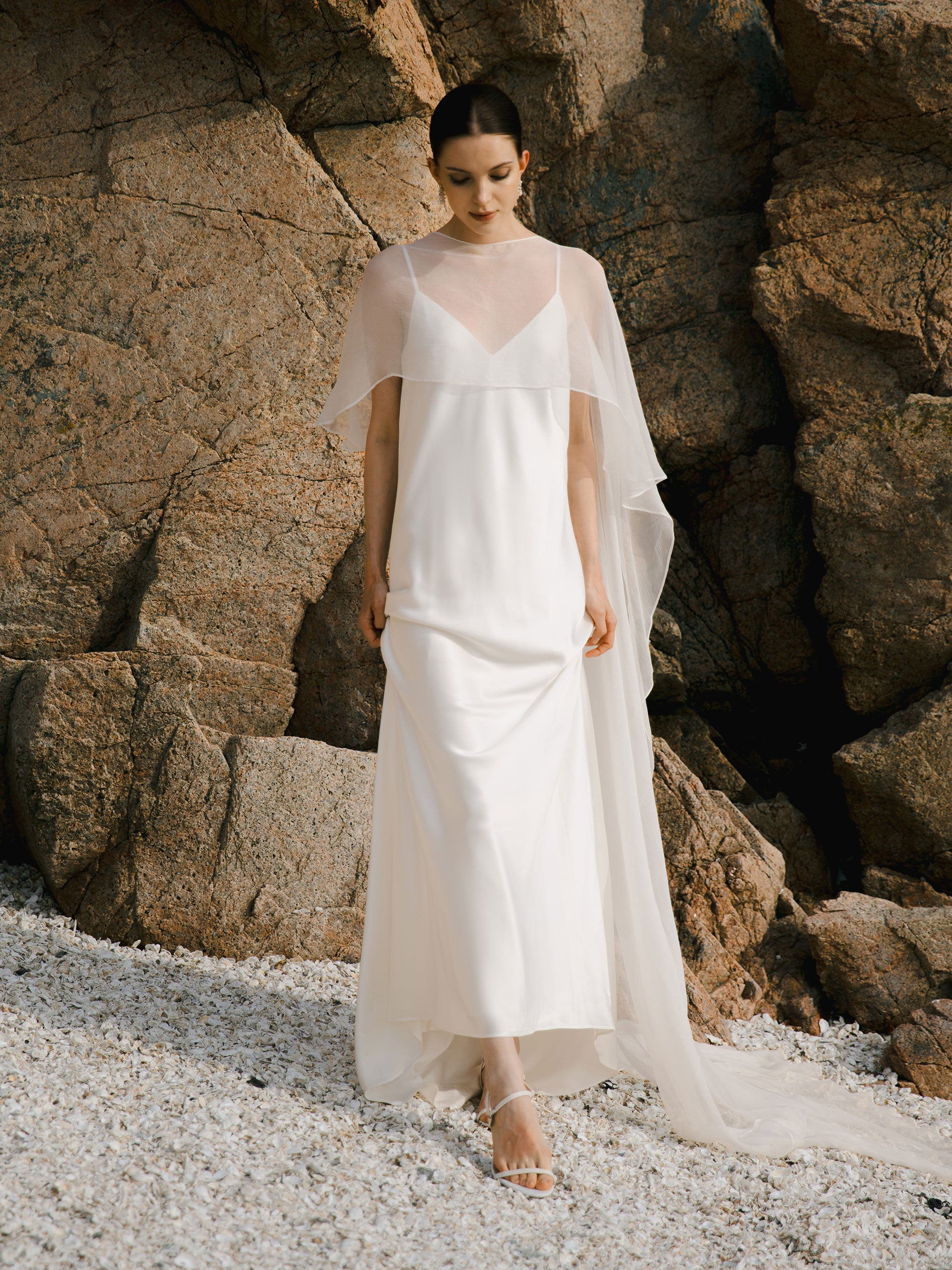 Crinkle Silk Bridal Cape Veil