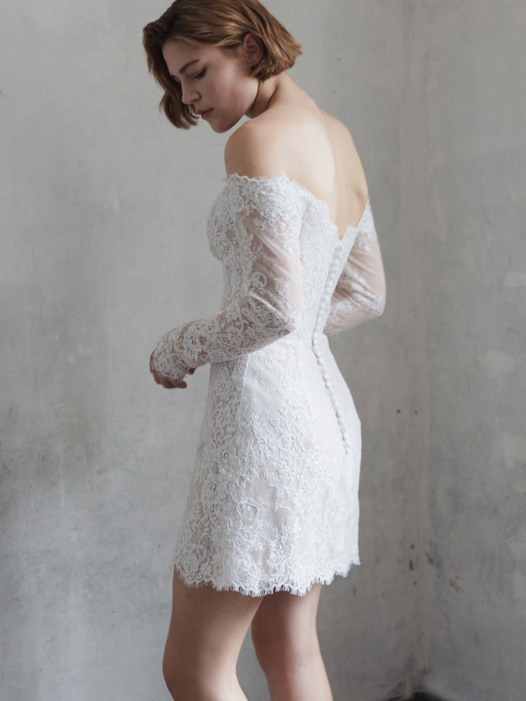 Short Lace Wedding Dress - Off Shoulder Party Dress