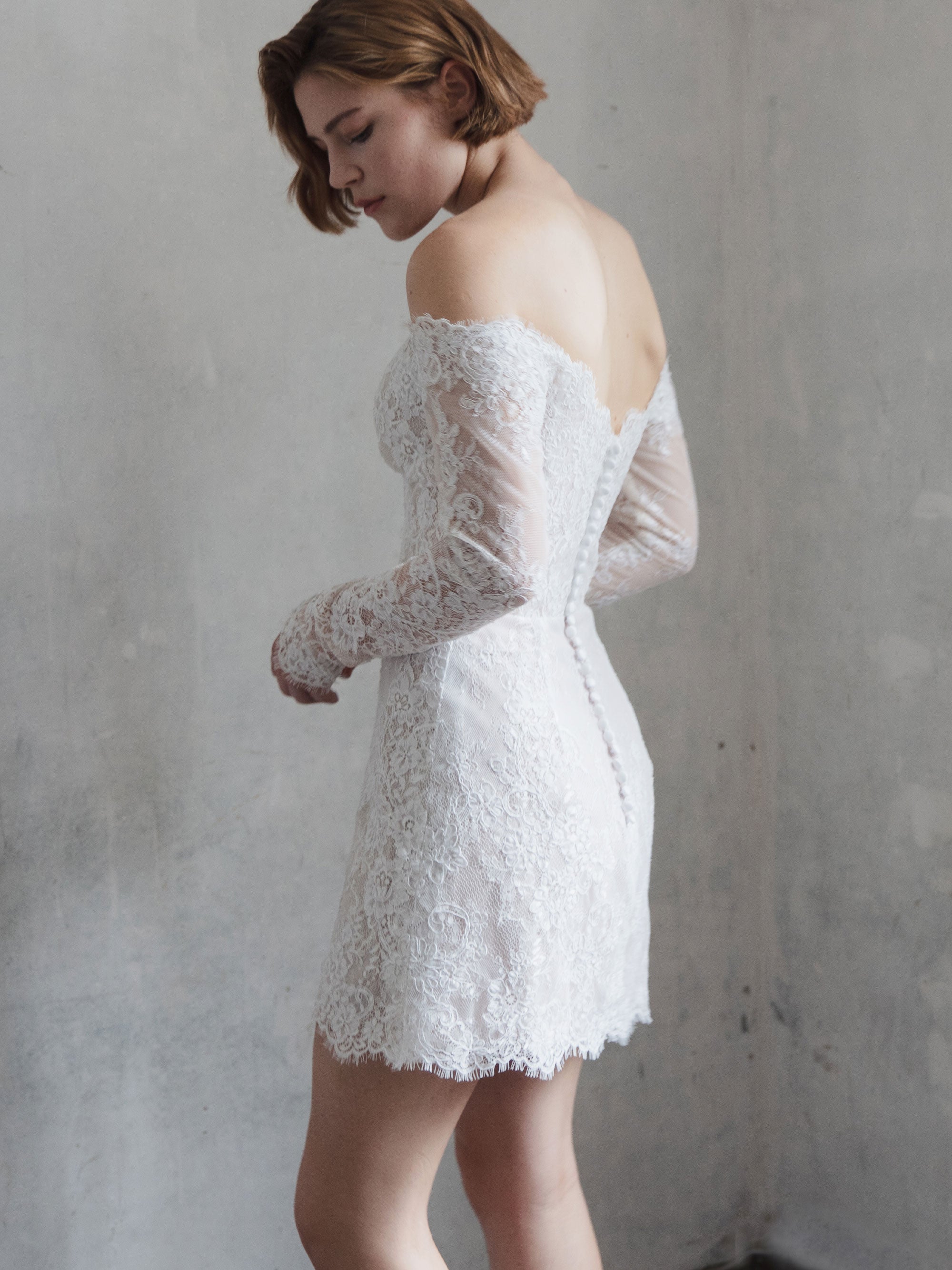 Short Lace Wedding Dress - Off Shoulder Party Dress