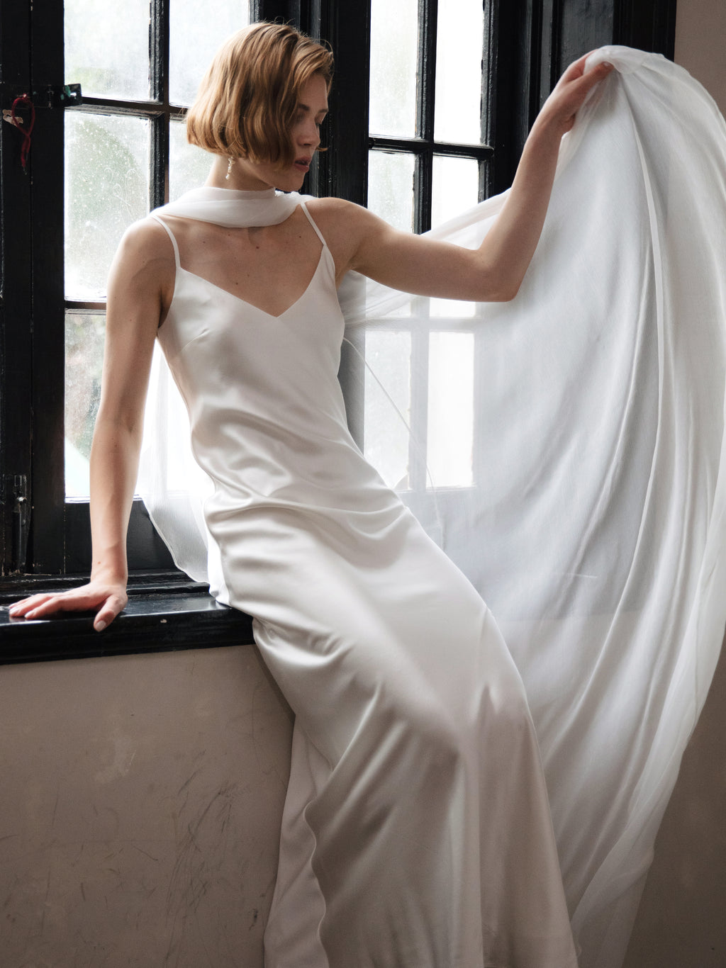 Pure Silk Bridal Cape Veil - Crinkle Silk Bridal Scarf