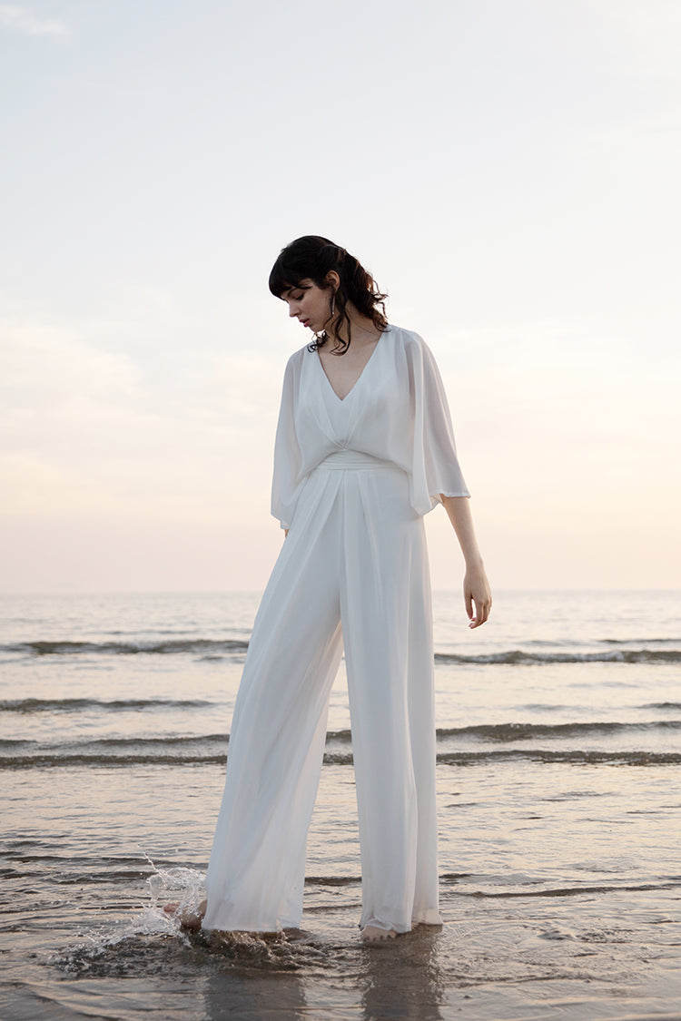 White V-neckline Jumpsuit
