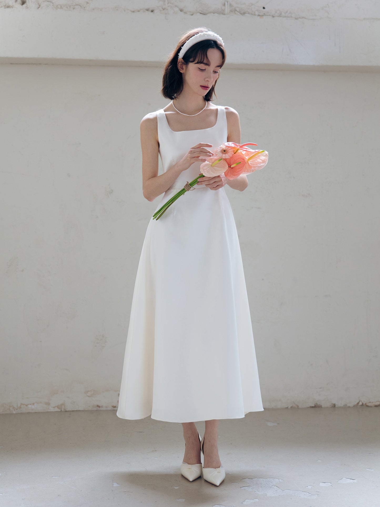 Satin Midi Wedding Dress
