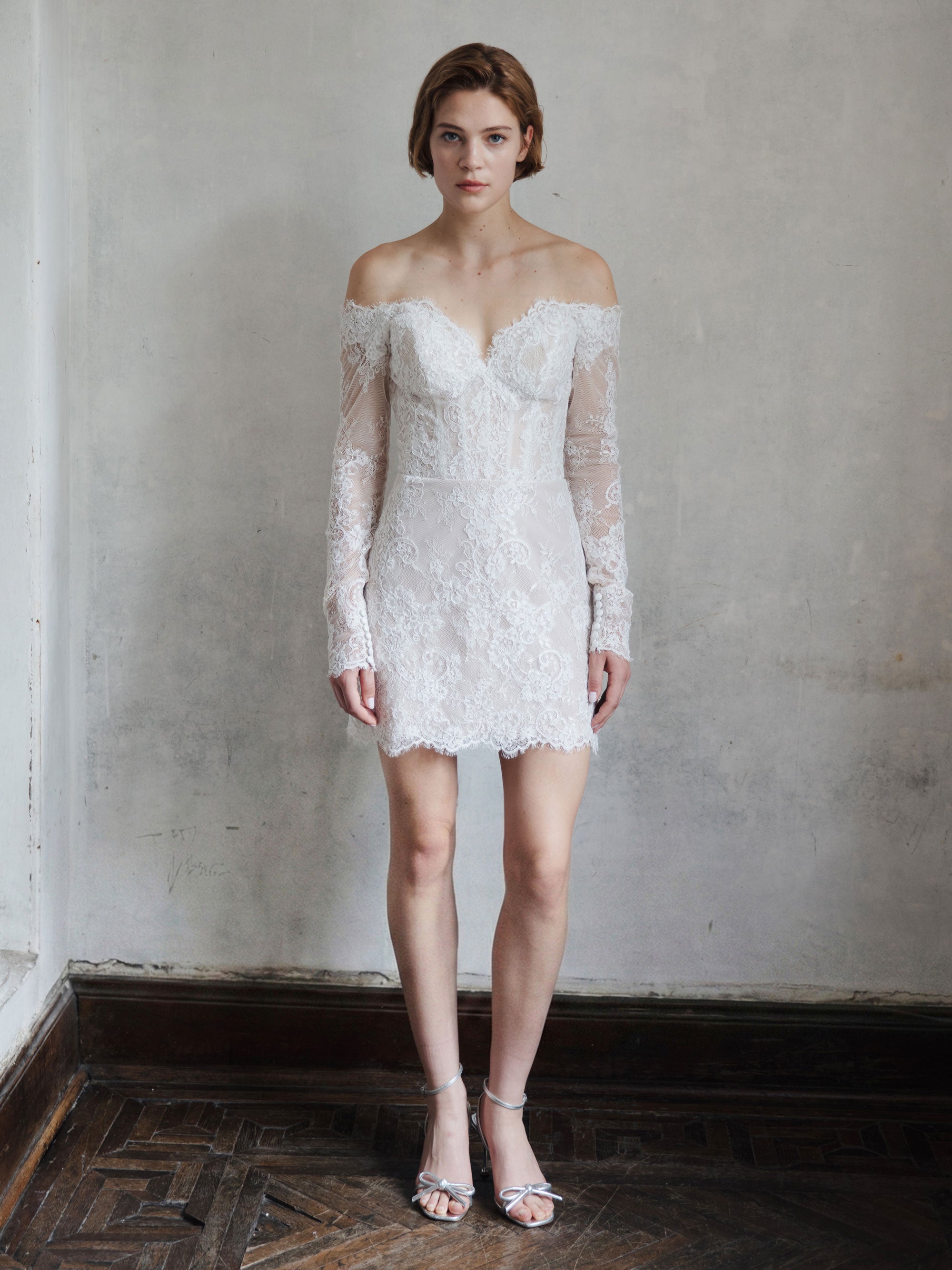 Short Lace Wedding Dress - Off Shoulder Party Dress