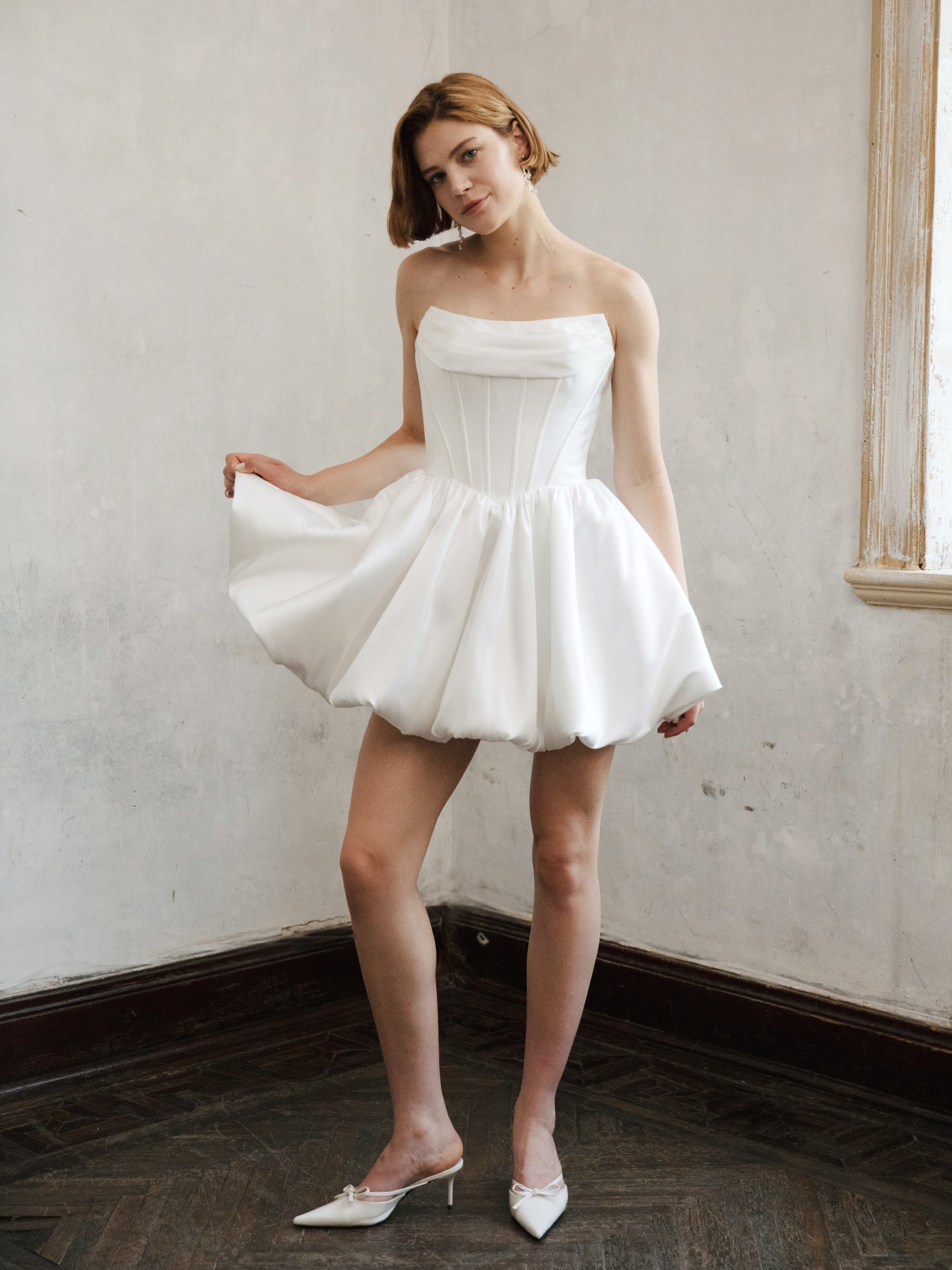 Corset Wedding Dress - Strapless Mini Bridal Dress