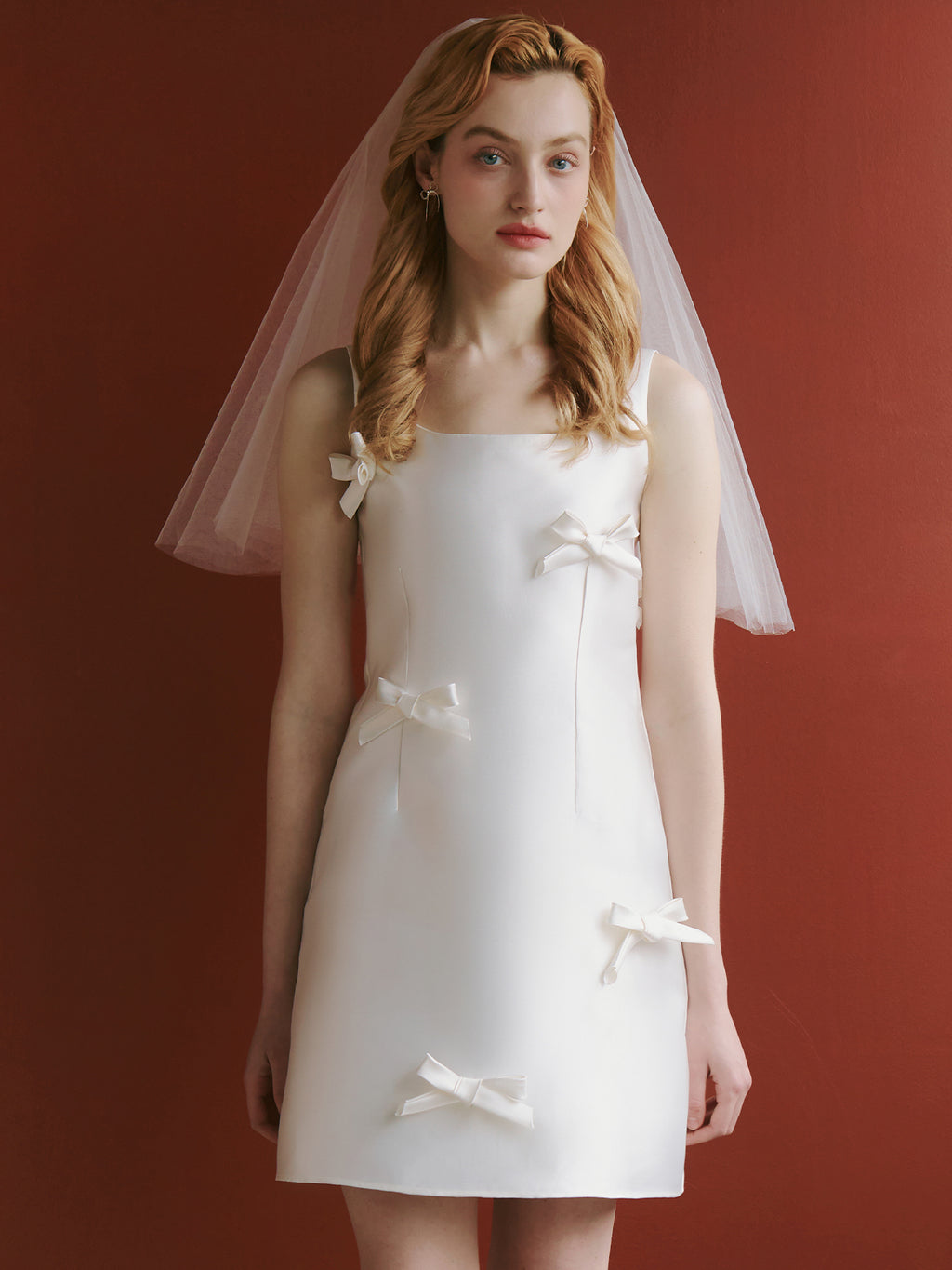 Satin Short Wedding Dress with Bows