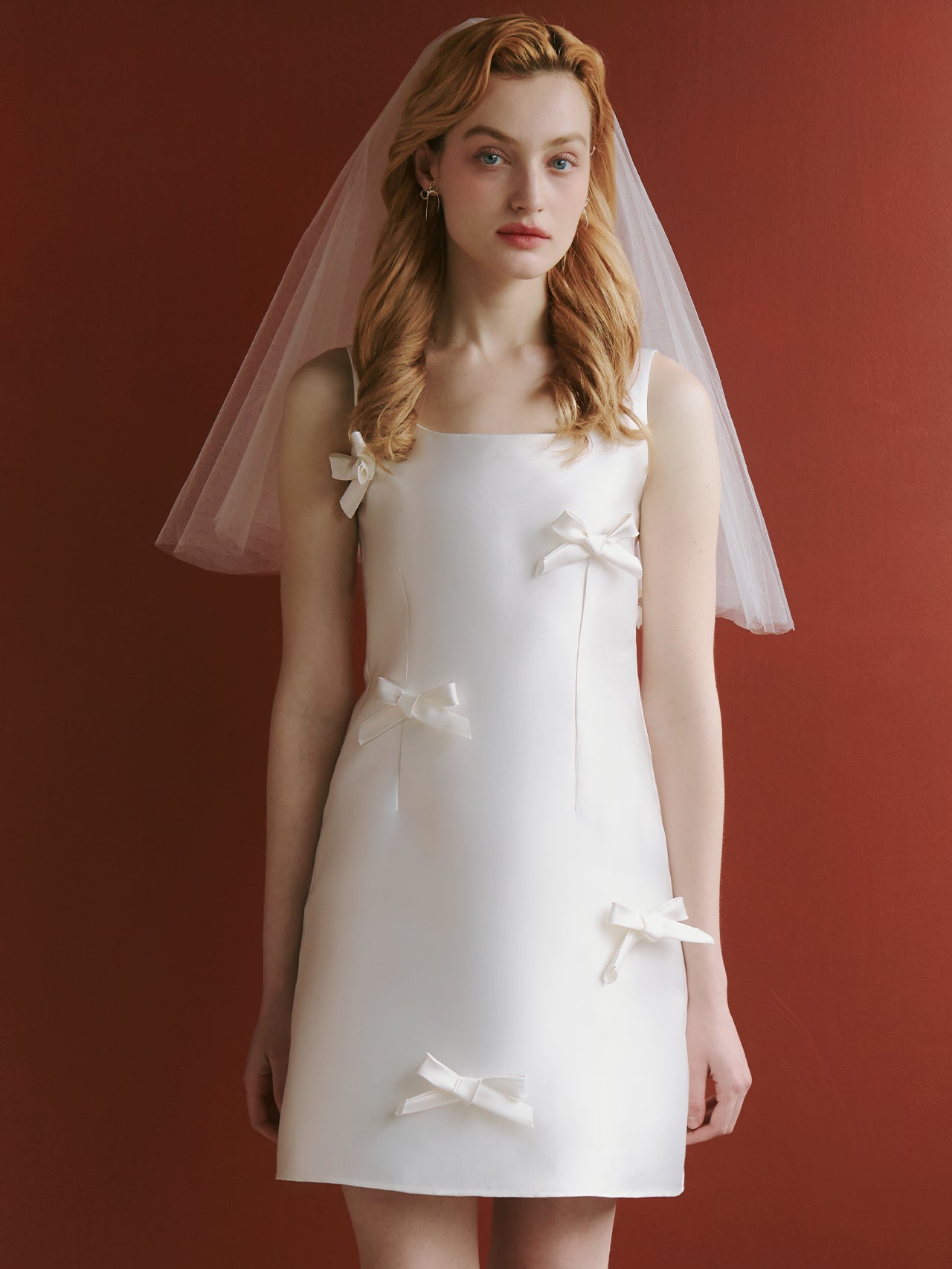 Satin Short Wedding Dress with Bows
