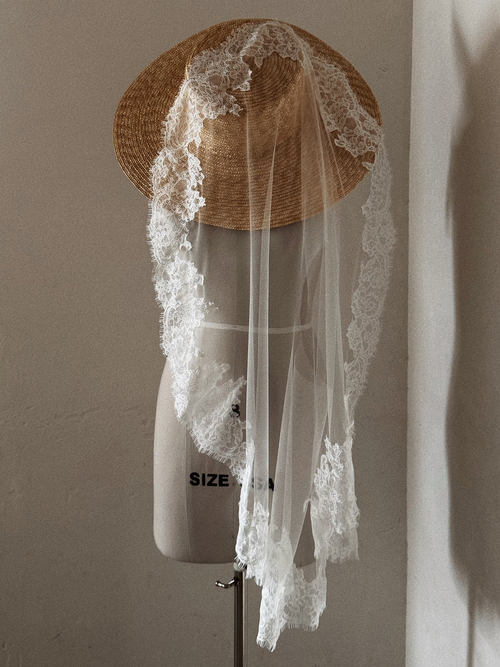 Bridal Hat with Lace Trim Veil - Straw Hat