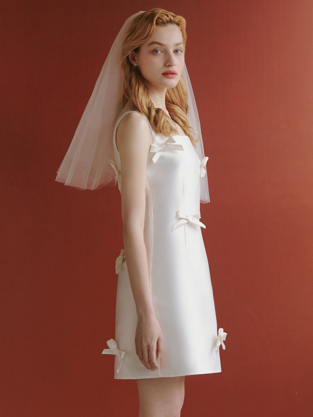 Satin Short Wedding Dress with Bows