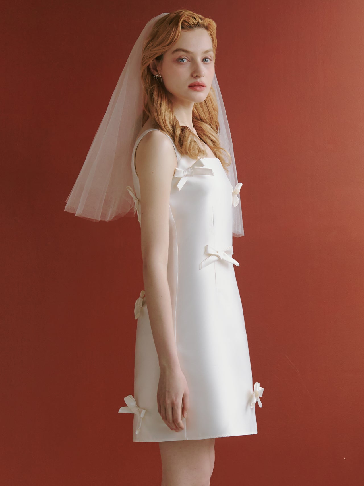 Satin Short Wedding Dress with Bows