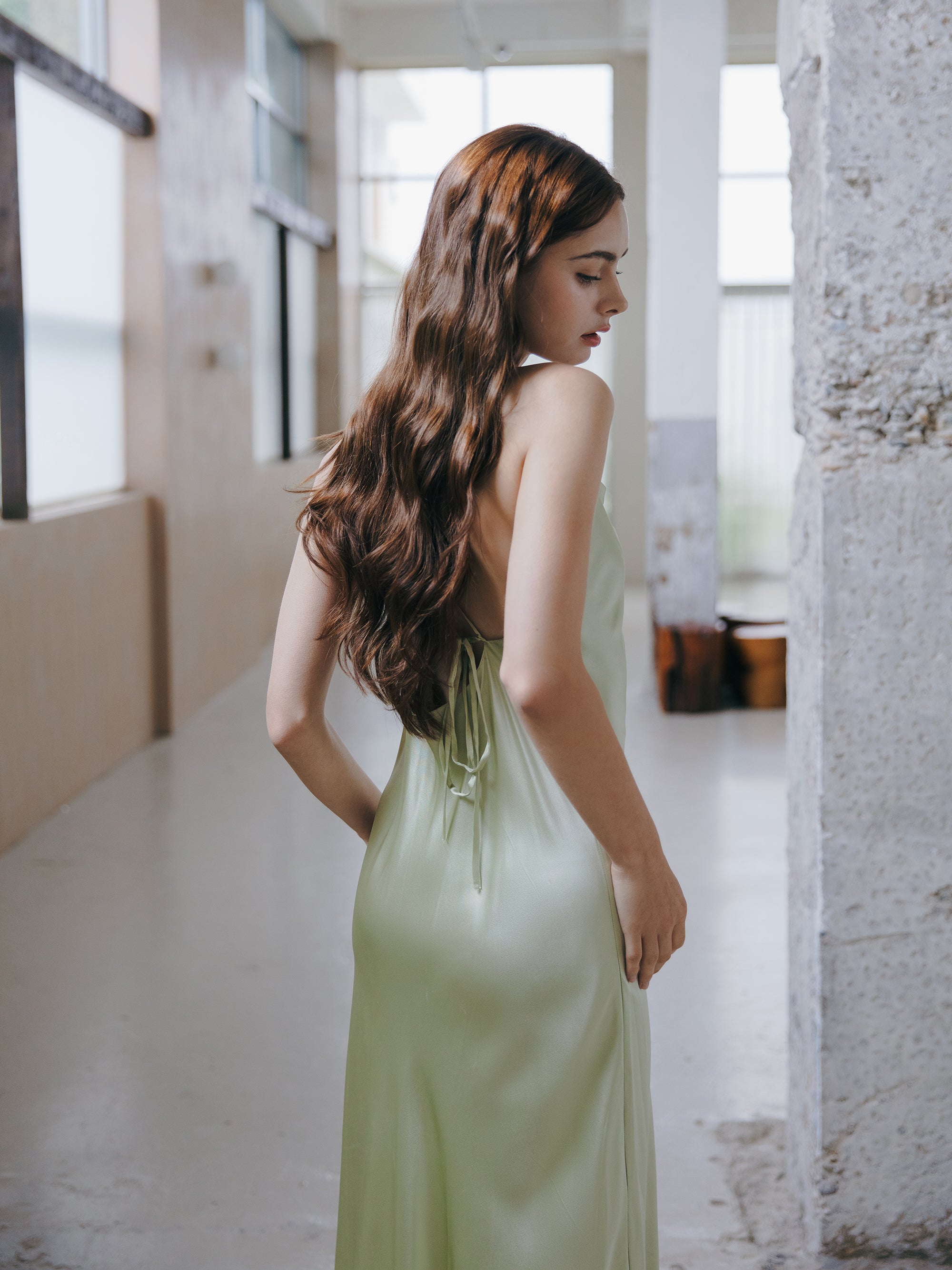 The Sage Green Silk Bias-Cut Gown