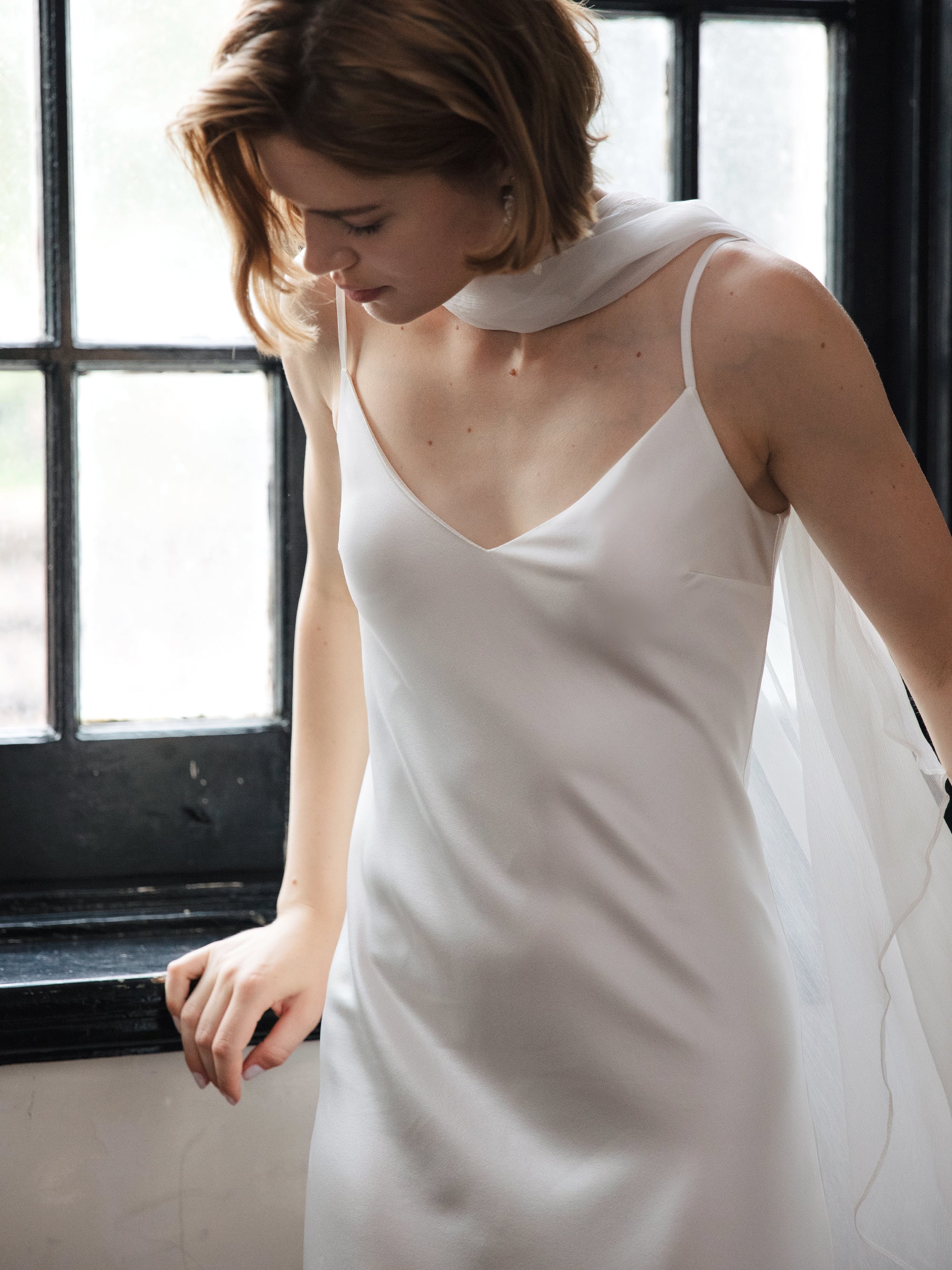 Pure Silk Bridal Cape Veil - Crinkle Silk Bridal Scarf