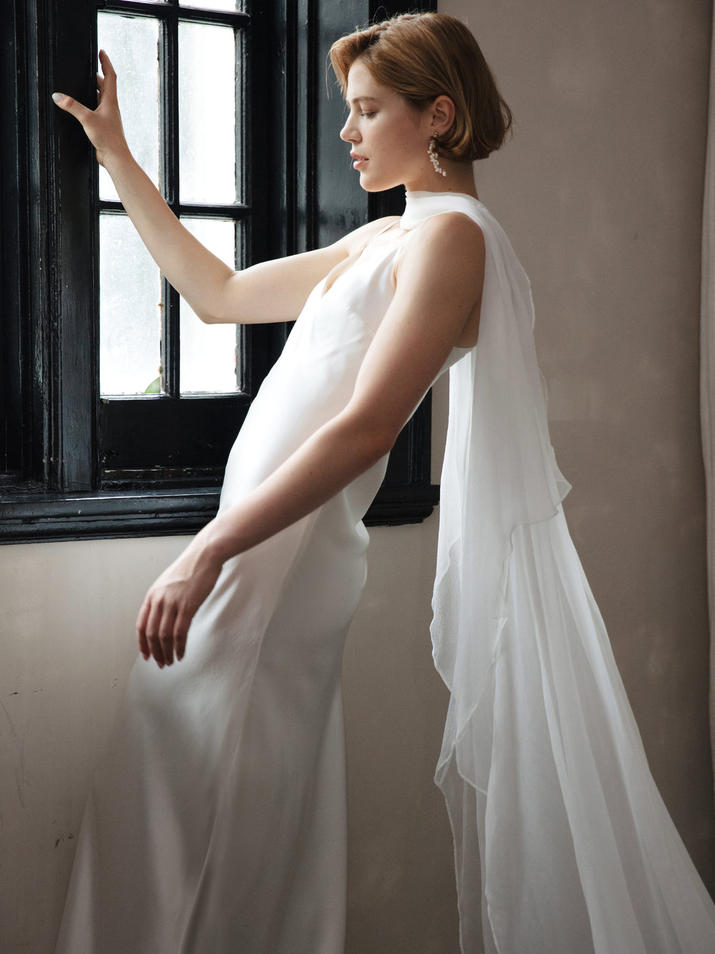 Pure Silk Bridal Cape Veil - Crinkle Silk Bridal Scarf