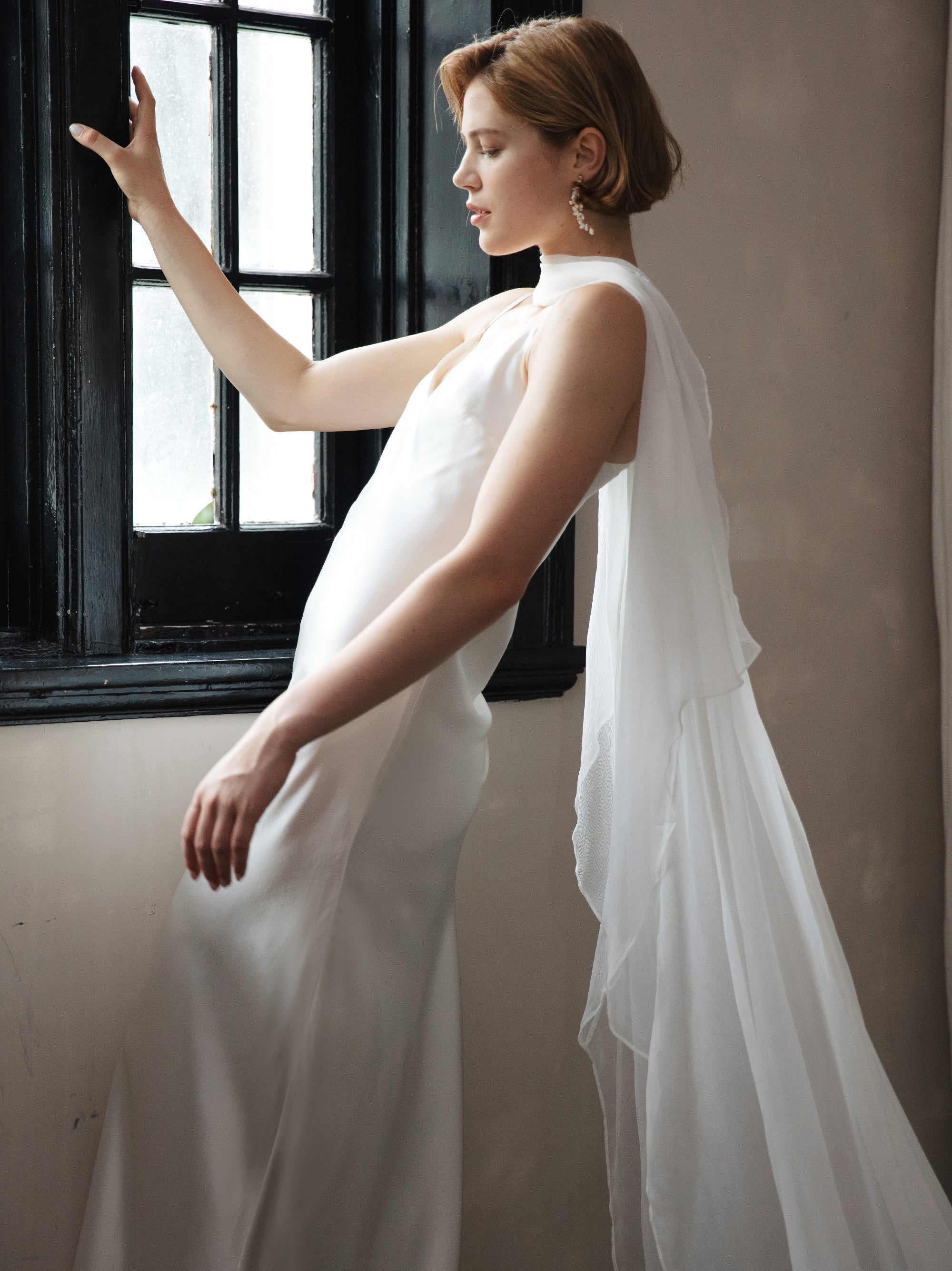Pure Silk Bridal Cape Veil - Crinkle Silk Bridal Scarf