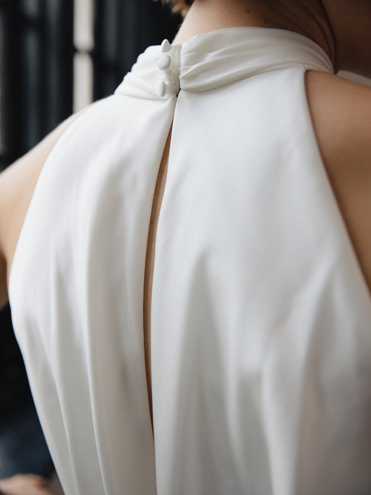 High Neck Crepe Wedding Dress