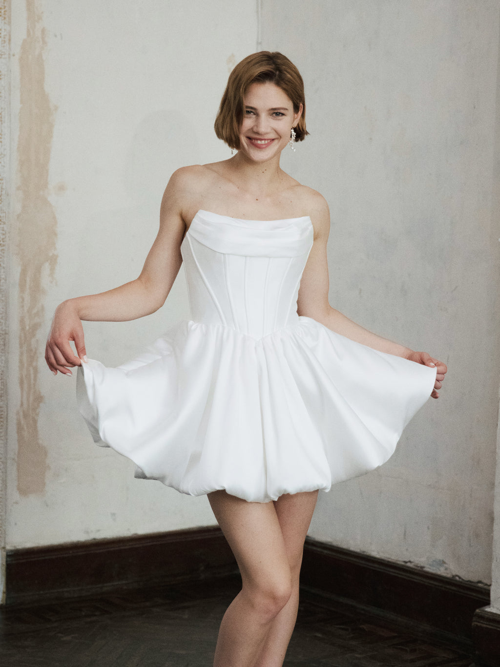 Corset Wedding Dress - Strapless Mini Bridal Dress