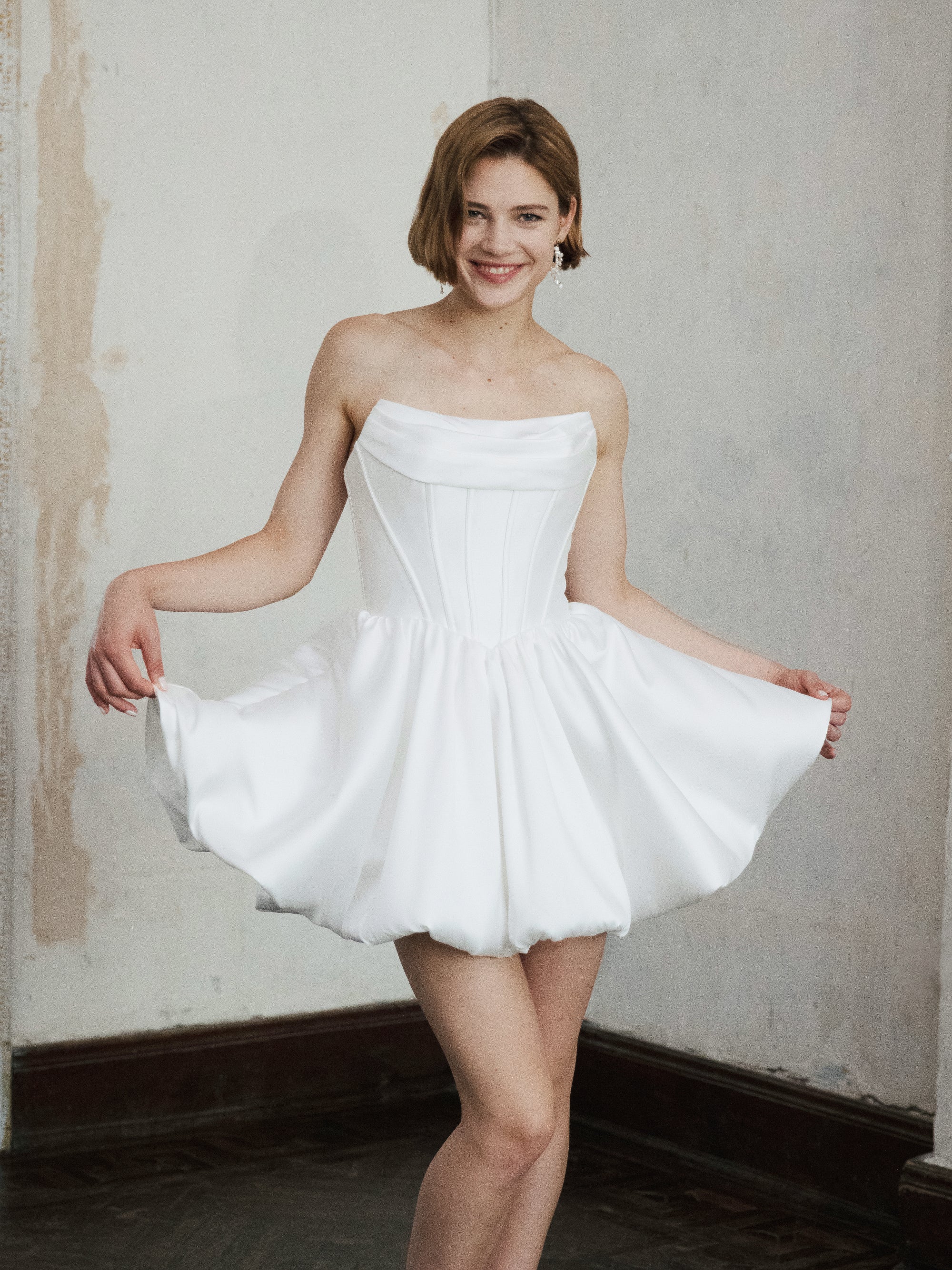 Corset Wedding Dress - Strapless Mini Bridal Dress