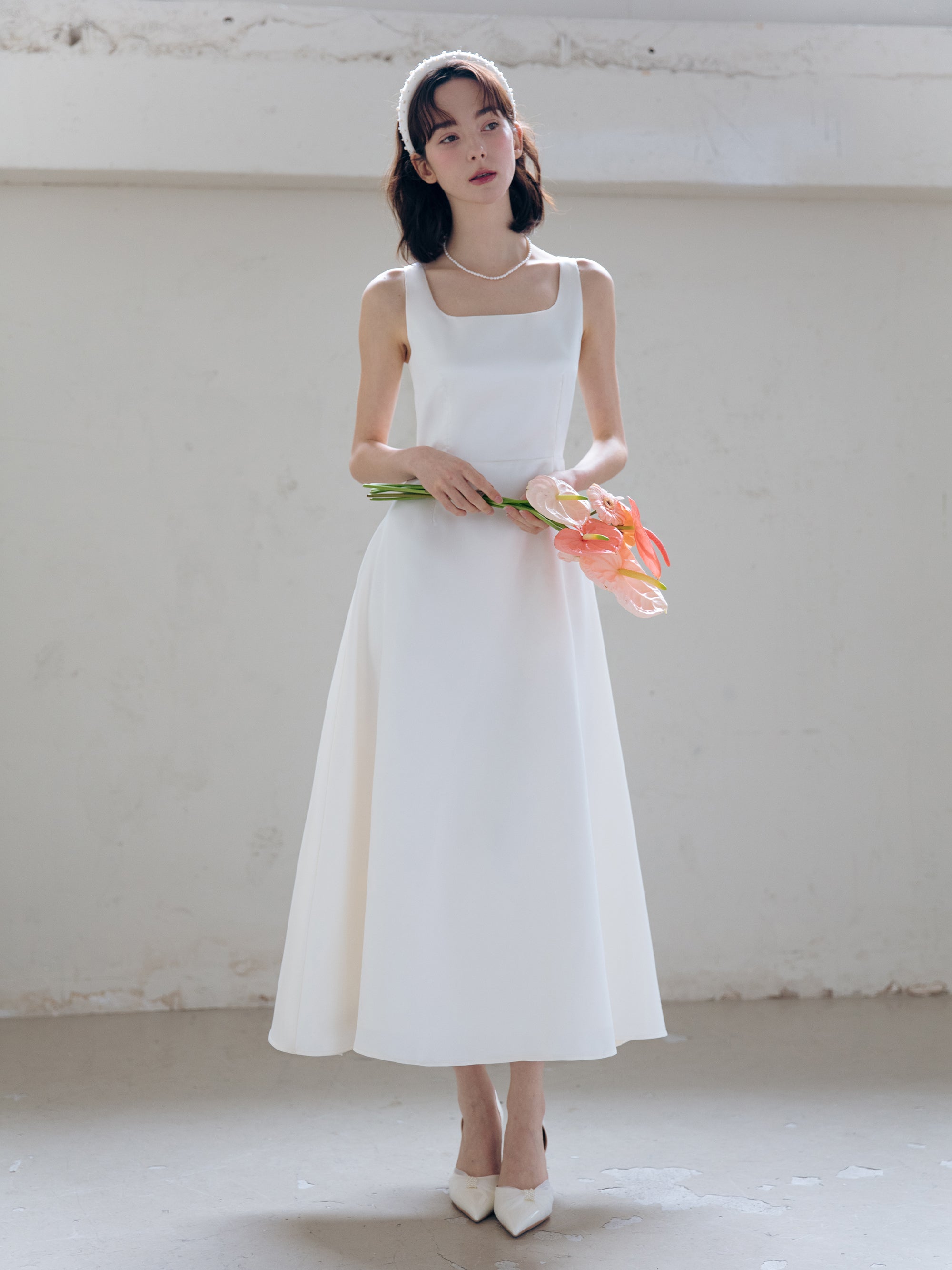 Satin Midi Wedding Dress – LILY OF THE VALLEY