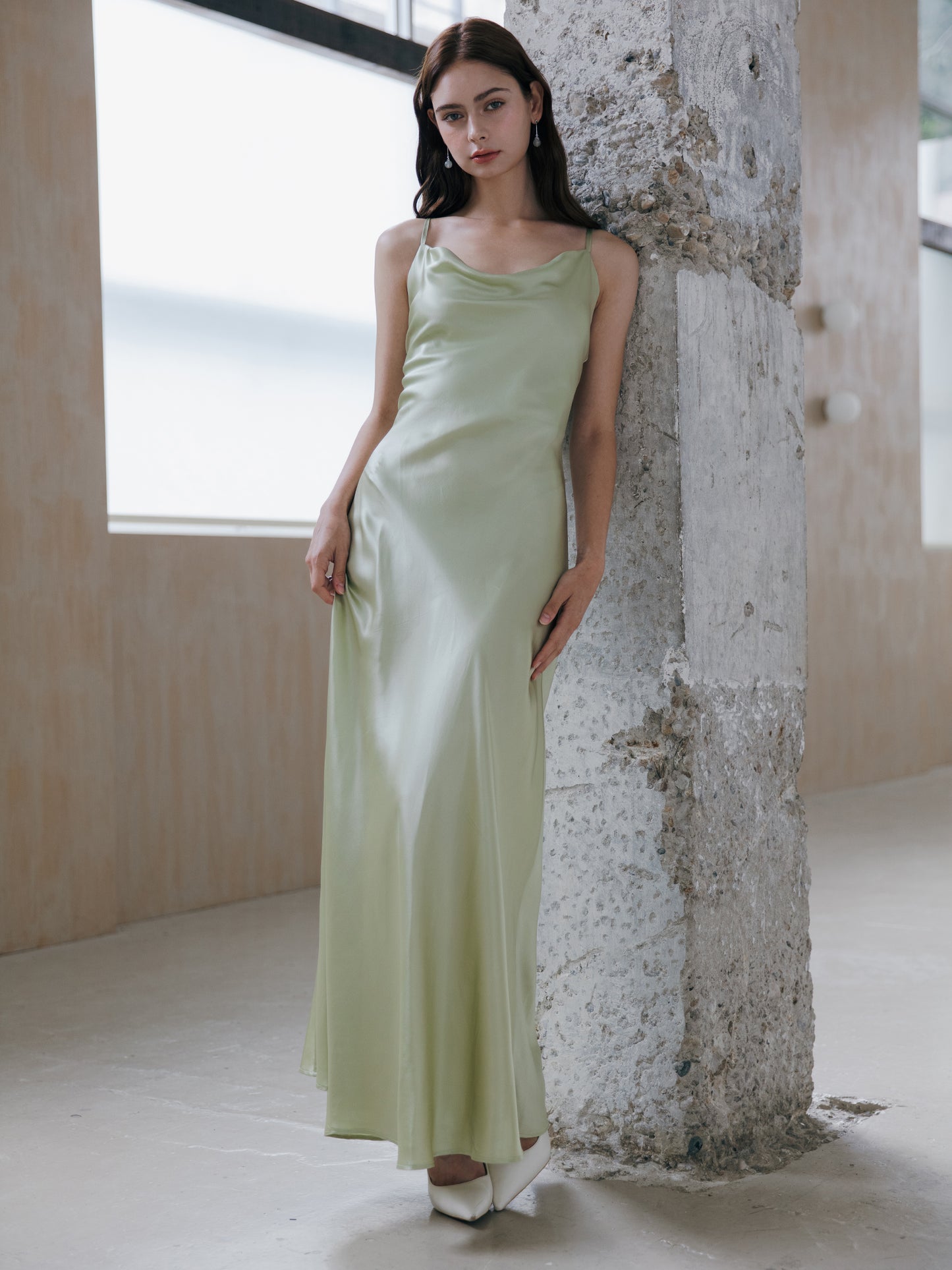 Sage Green Silk Wedding Dress