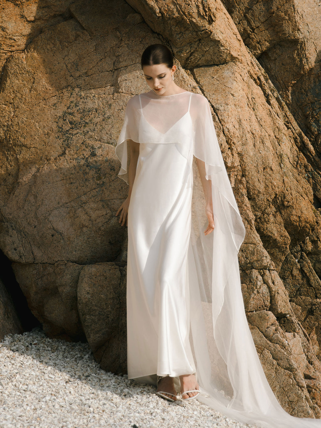 Crinkle Silk Bridal Cape Veil
