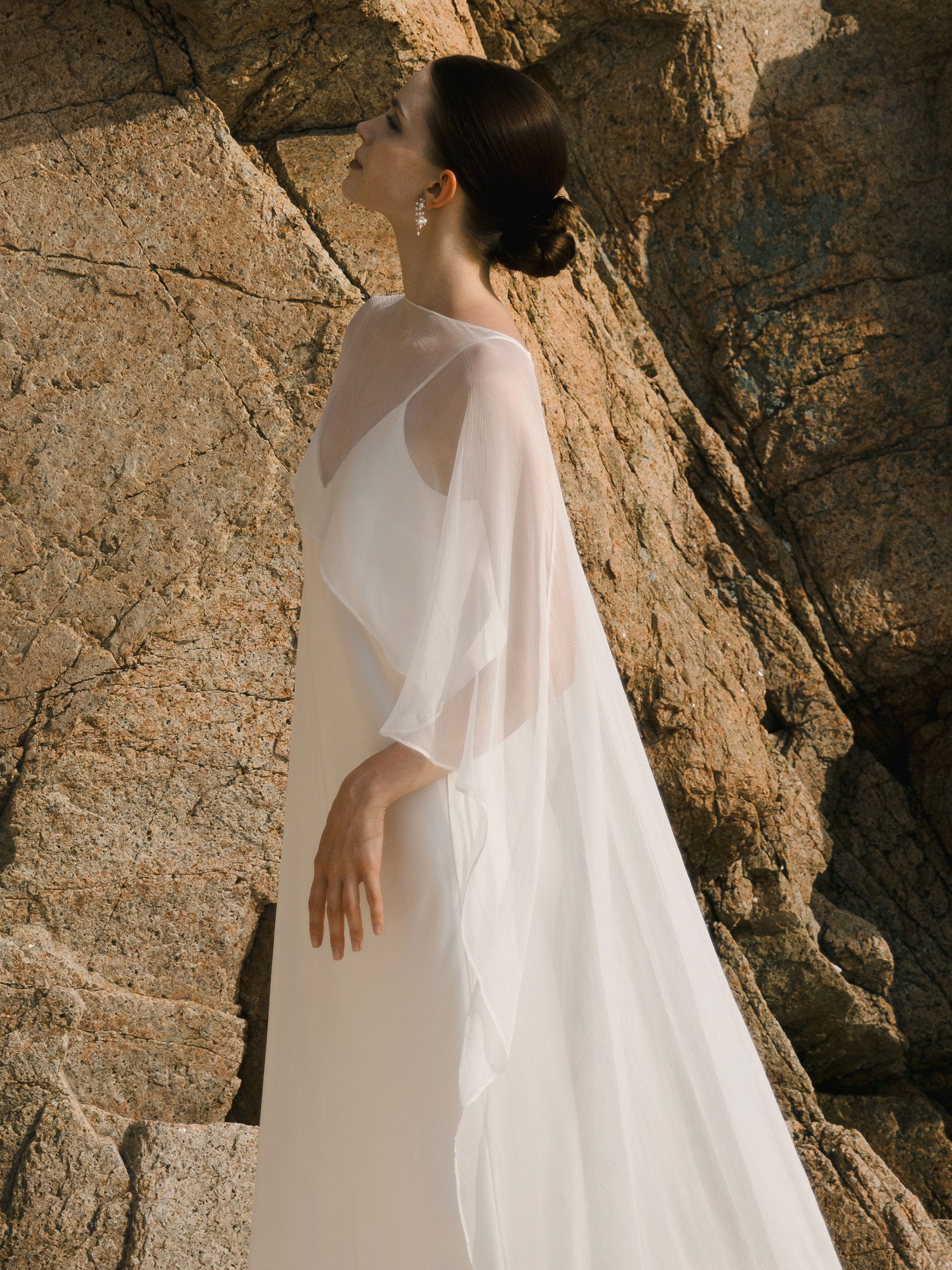 Crinkle Silk Bridal Cape Veil