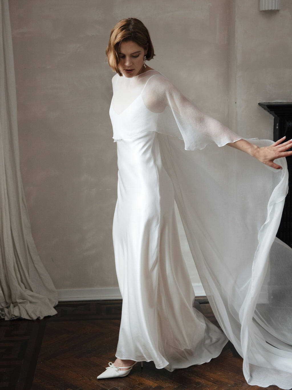 Pure Silk Bridal Cape Veil - Crinkle Silk Bridal Scarf