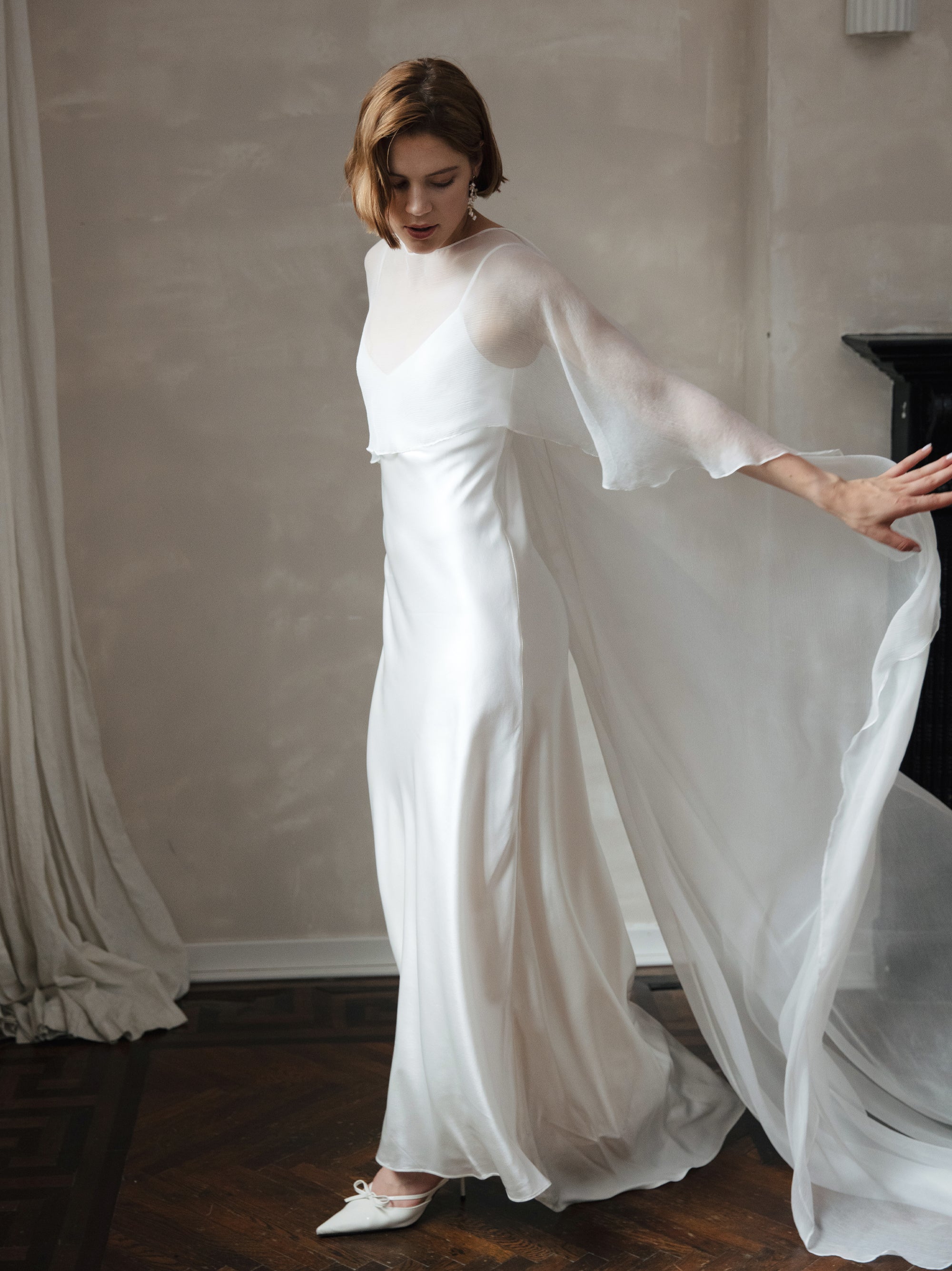 Pure Silk Bridal Cape Veil - Crinkle Silk Bridal Scarf