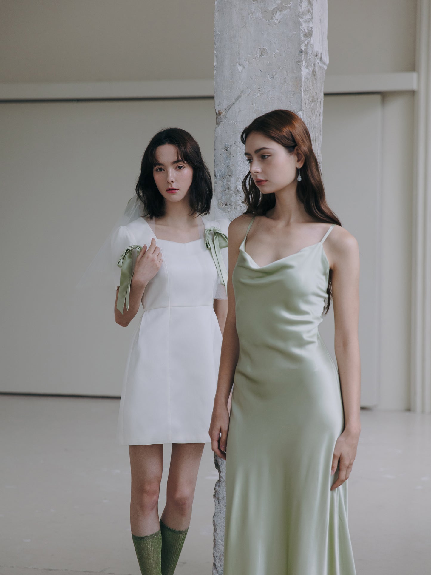Sage Green Silk Wedding Dress