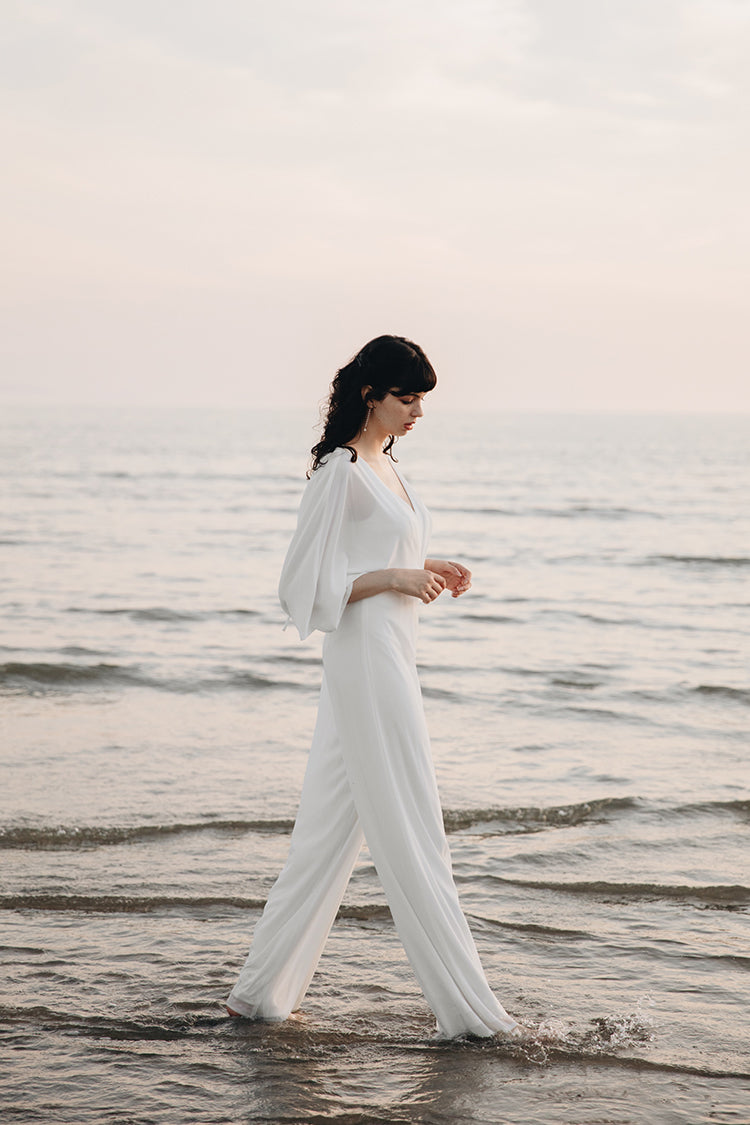 White V-neckline Jumpsuit
