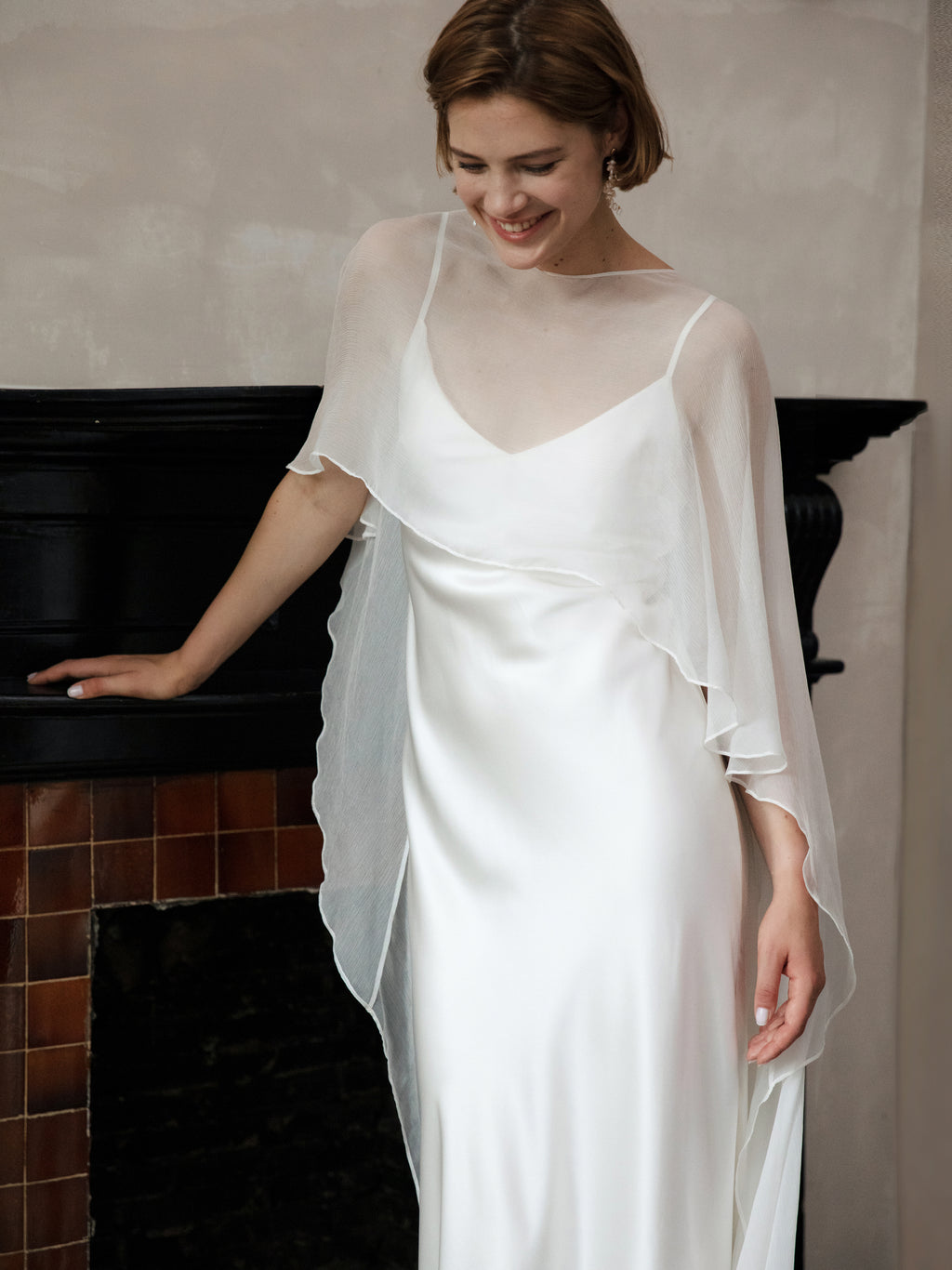 Pure Silk Bridal Cape Veil - Crinkle Silk Bridal Scarf