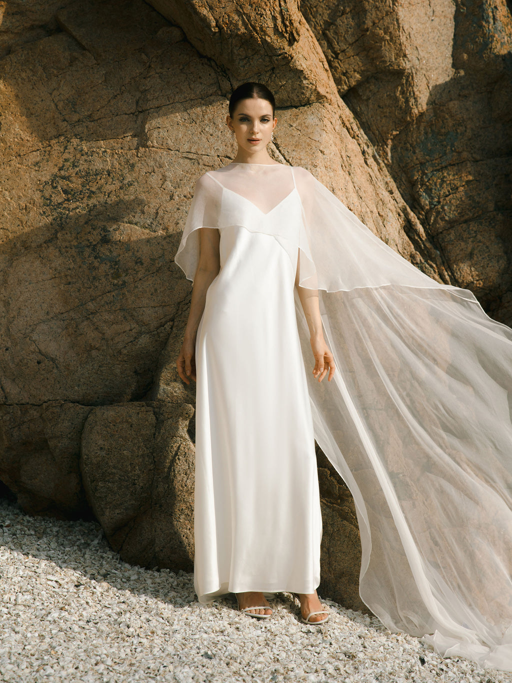 Crinkle Silk Bridal Cape Veil